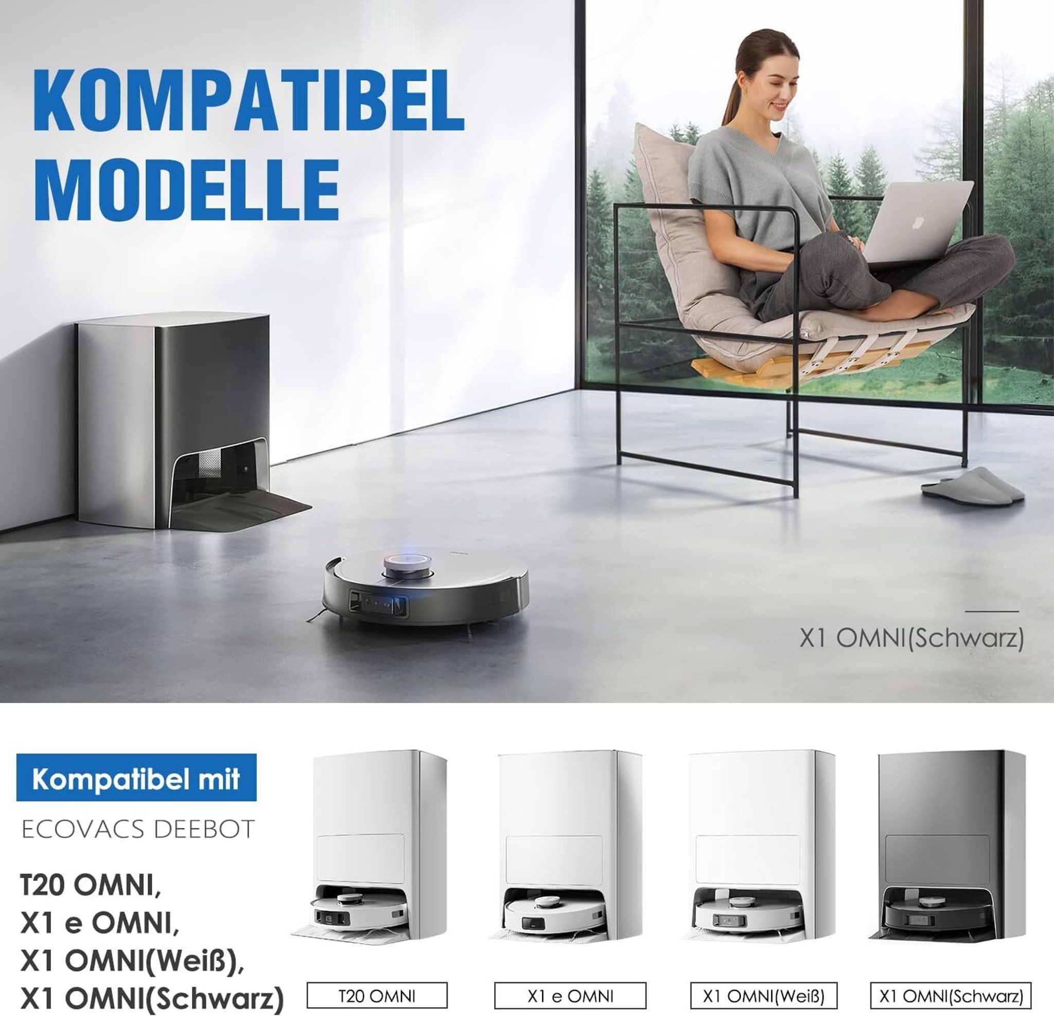 FELIXLEO Nass-Trocken-Saugroboter Zubehörset für Ecovacs Deebot T20 X1 Omni 8 Staubbeutel 4 Mopp