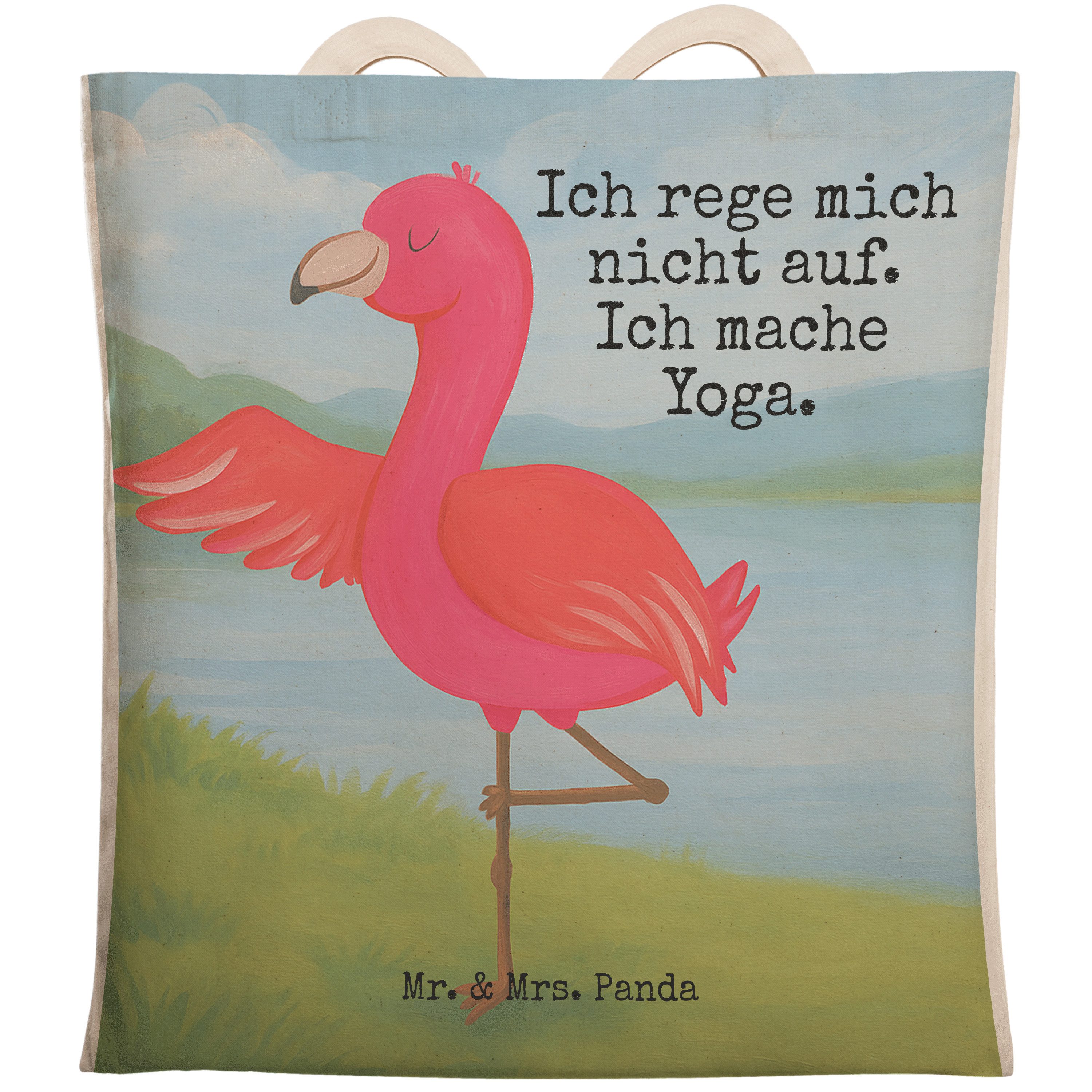 Mr. & Mrs. Panda Tragetasche Flamingo Yoga Design, Einkaufstasche, Weiß, Beuteltasche, Tasche, Bau (Packung), Entspannung Vogel Yogi