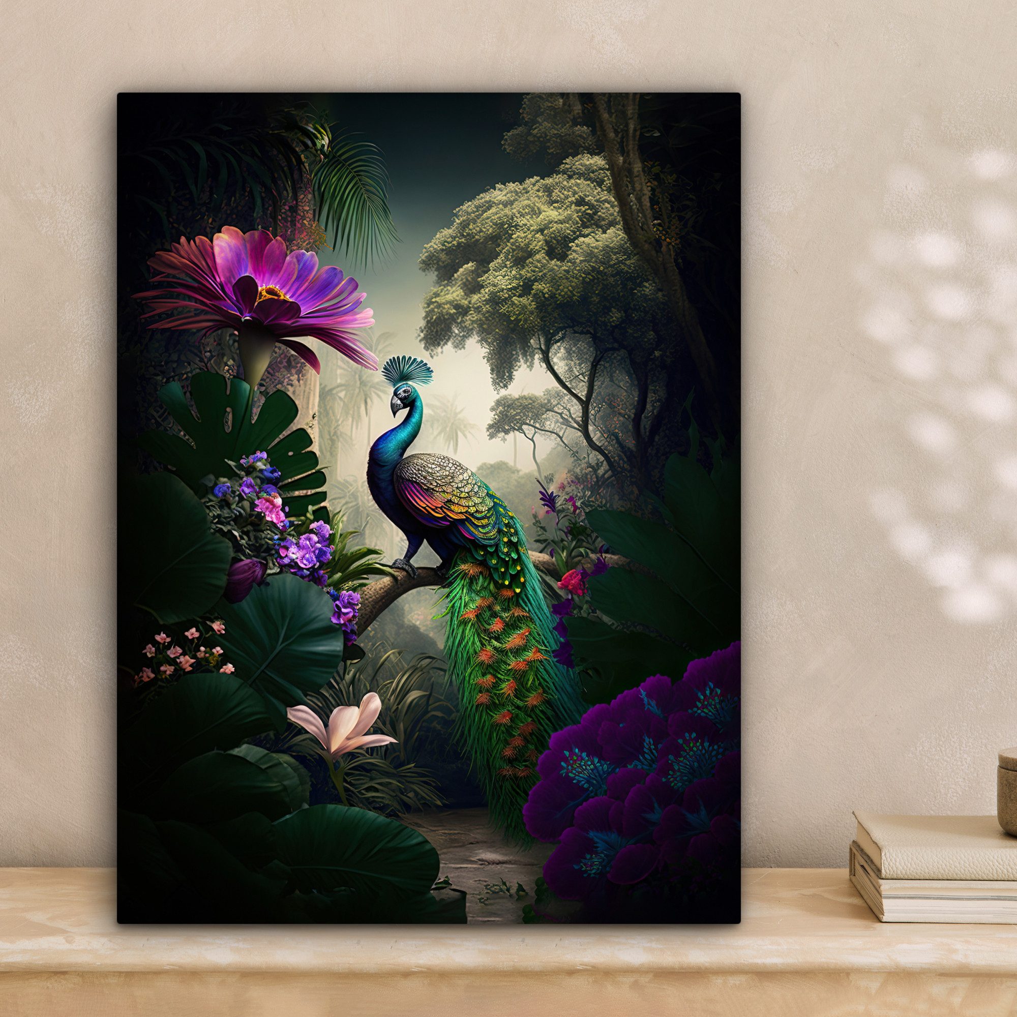 OneMillionCanvasses® Leinwandbild Pfau - Blumen - günstig online kaufen