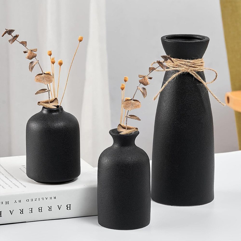 TUWENA Dekovase 3er-Set Keramik Vasen, Blumenvasen Moderne Deko Aesthetic Nordic Stil (3 St), Für Pampas Grass & Getrocknete Blumen, für Tisch, Bücherregal, Mantel