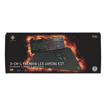 DELTACO 3-in-1 Gaming Gear Kit QWERTZ-RGB-Tastatur Maus & Mauspad Tastatur- und Maus-Set, (Set aus Tastatur, Maus und Mauspad, 3 St), inkl. 5 Jahre Herstellergarantie