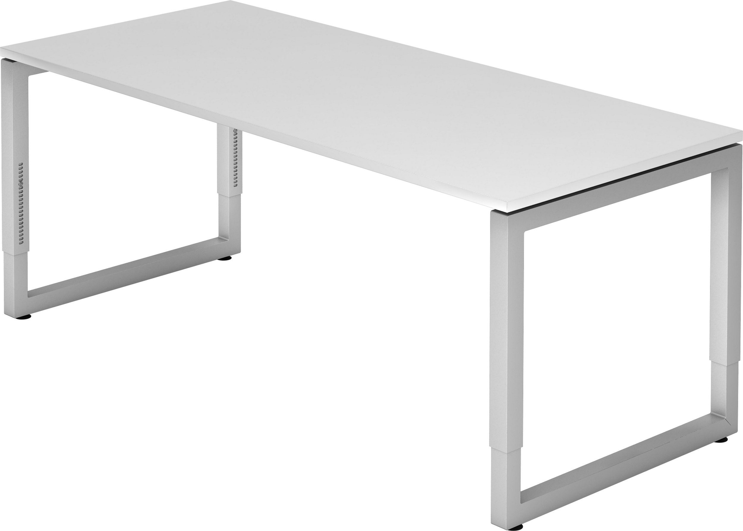 bümö Schreibtisch Schreibtisch Serie-R, Rechteck: 180 x 80 cm - Dekor: Weiß - Gestell: Silber