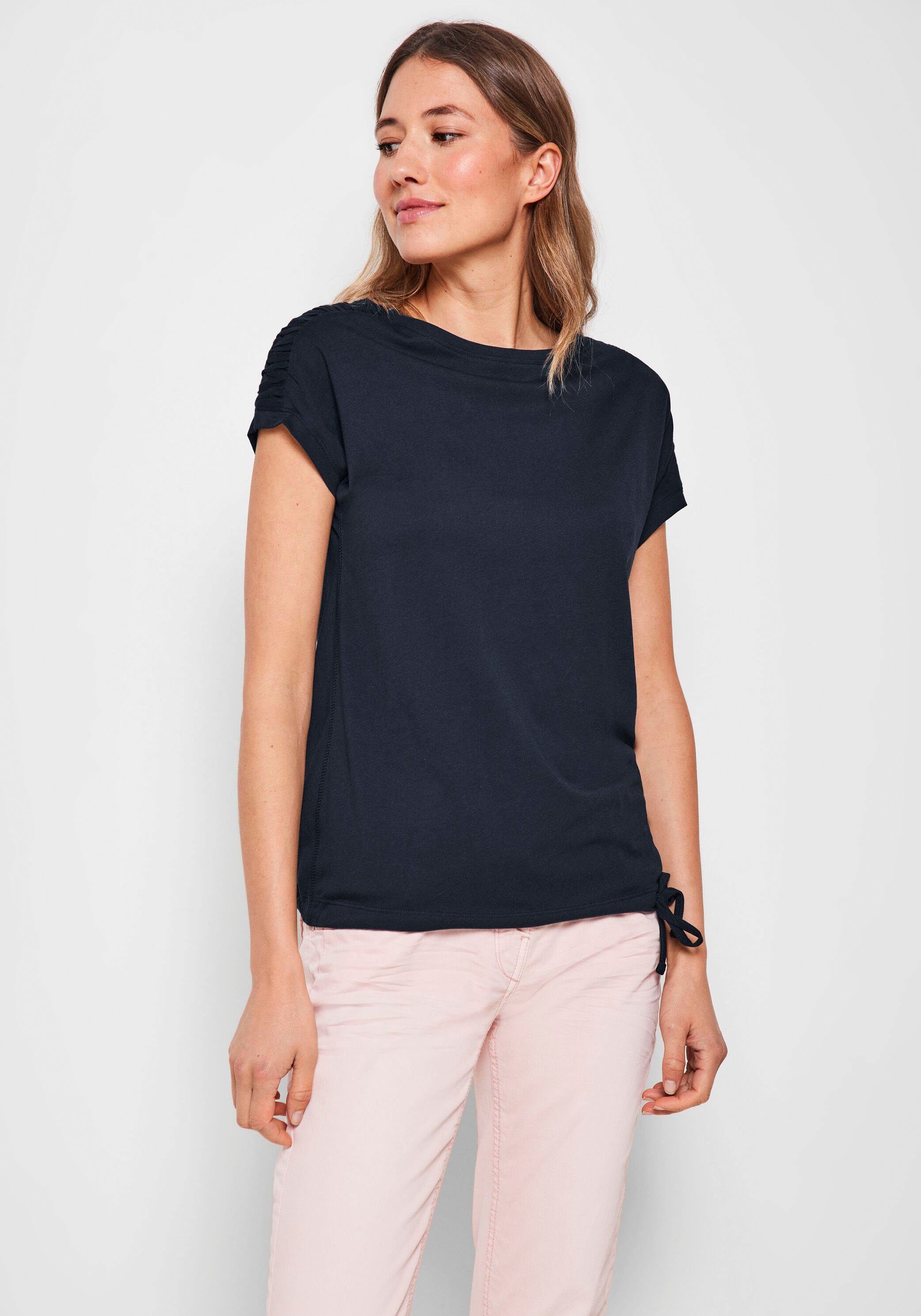 den mit Raffungen Schultern blue T-Shirt Cecil auf deep