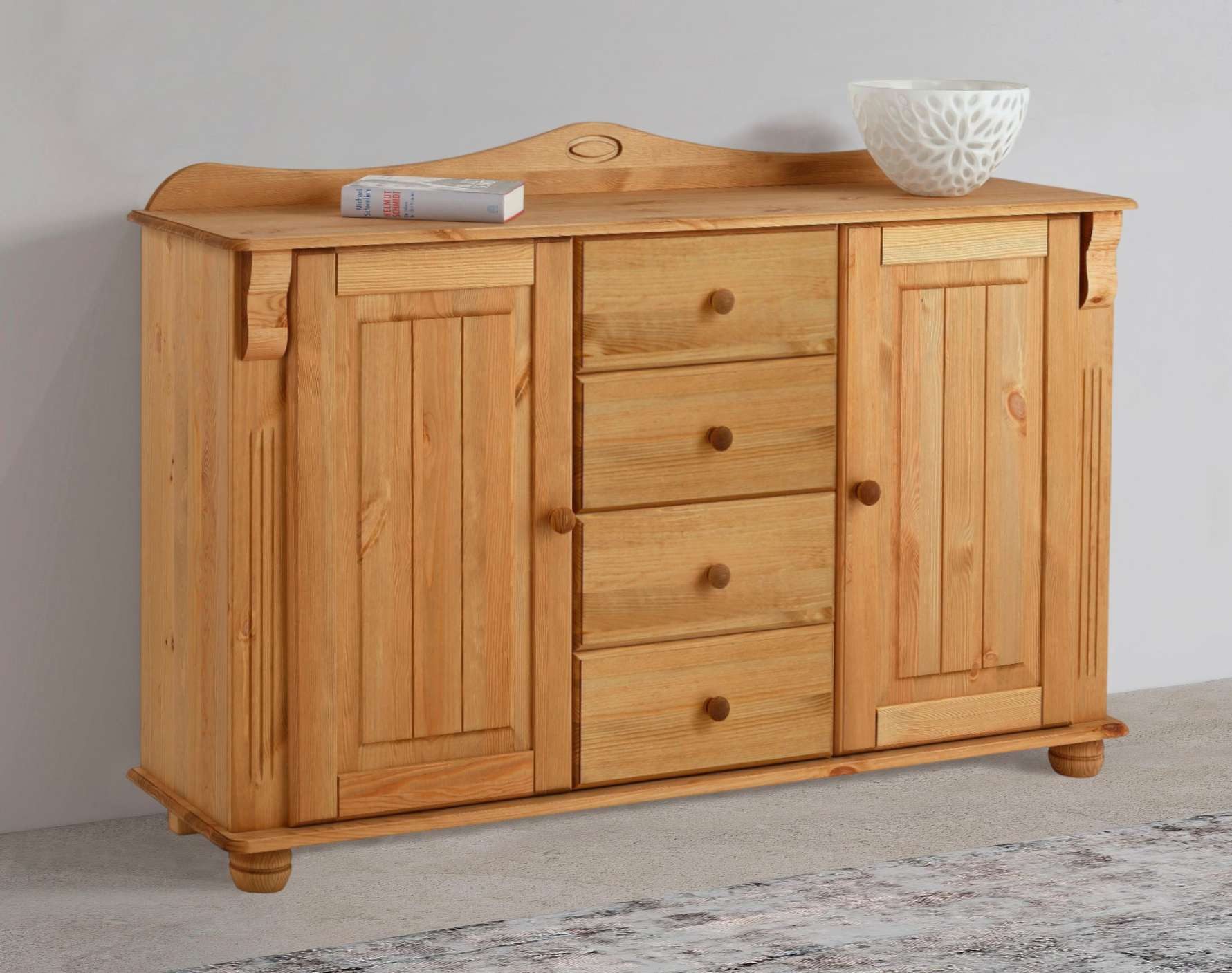 OTTO home Kommode Sideboard, Anrichte, mit 3 Schubladen, 2 Türen, aus massiver Kiefer, Breite 130 cm