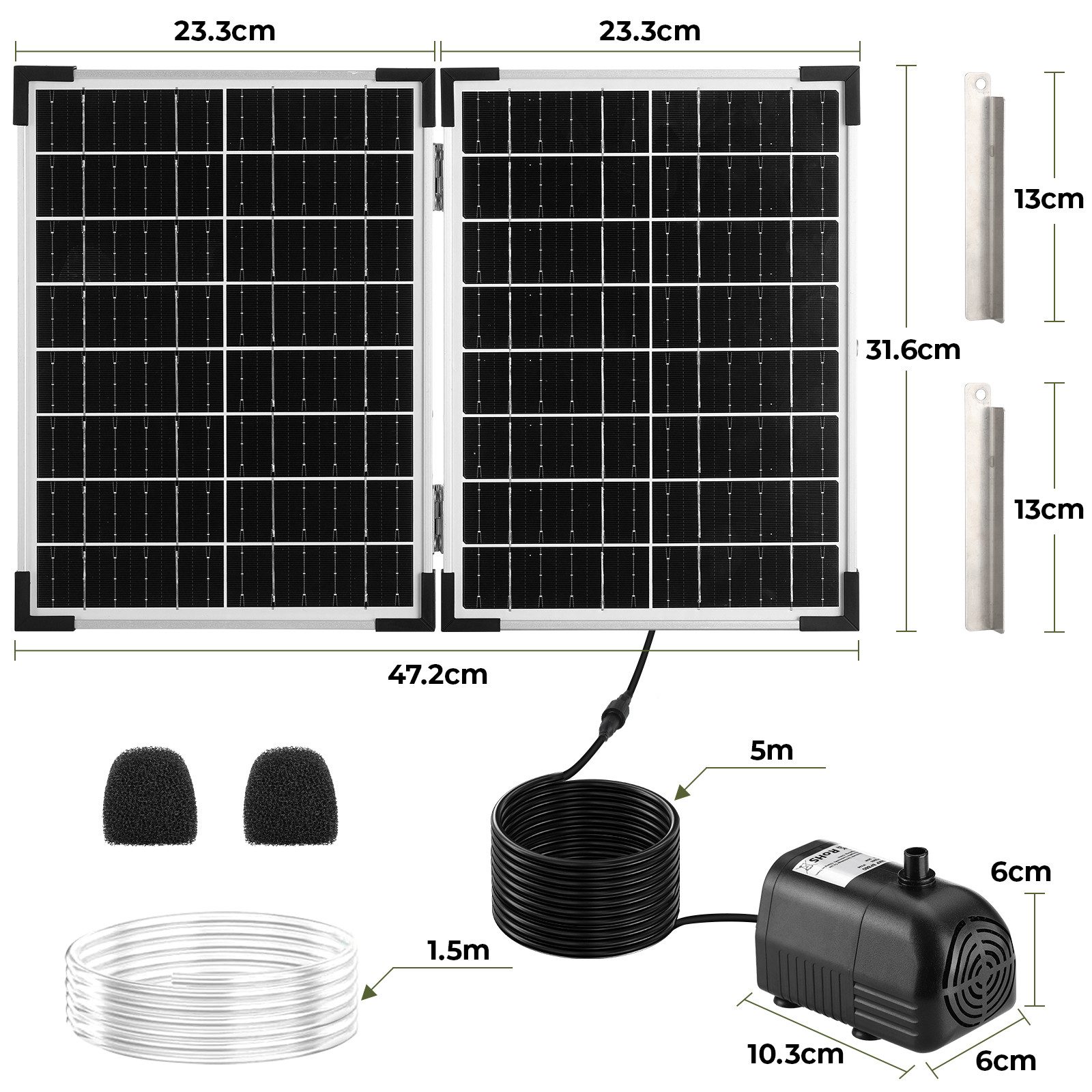TLGREEN Solarpumpe Solar Springbrunnen Pumpe (35W, Solarbetriebene Teichpumpe mit 8 Düsen, Bürstenlosmotor, Für Gartenteich, Vogelbad, Wasserzirkulation Außen)