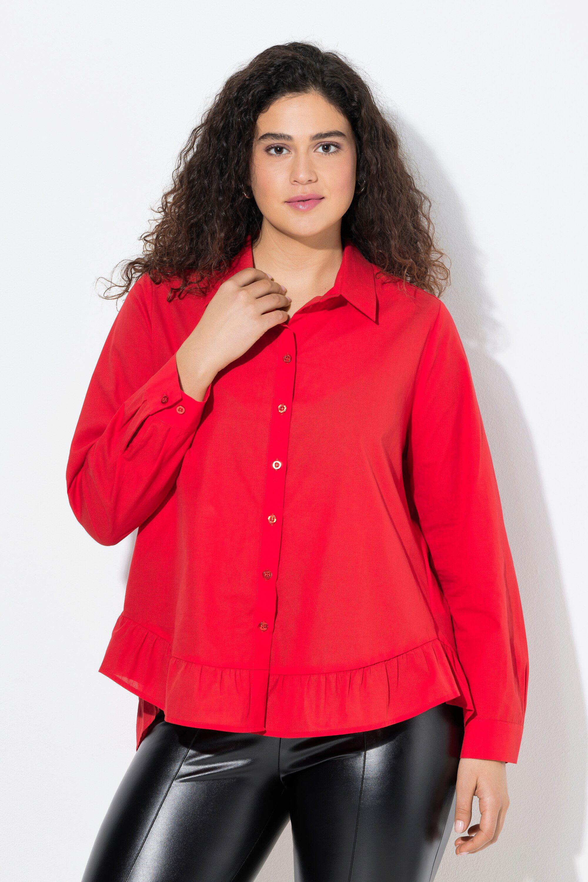 Ulla Popken Hemdbluse Bluse Volantsaum A-Linie günstig online kaufen