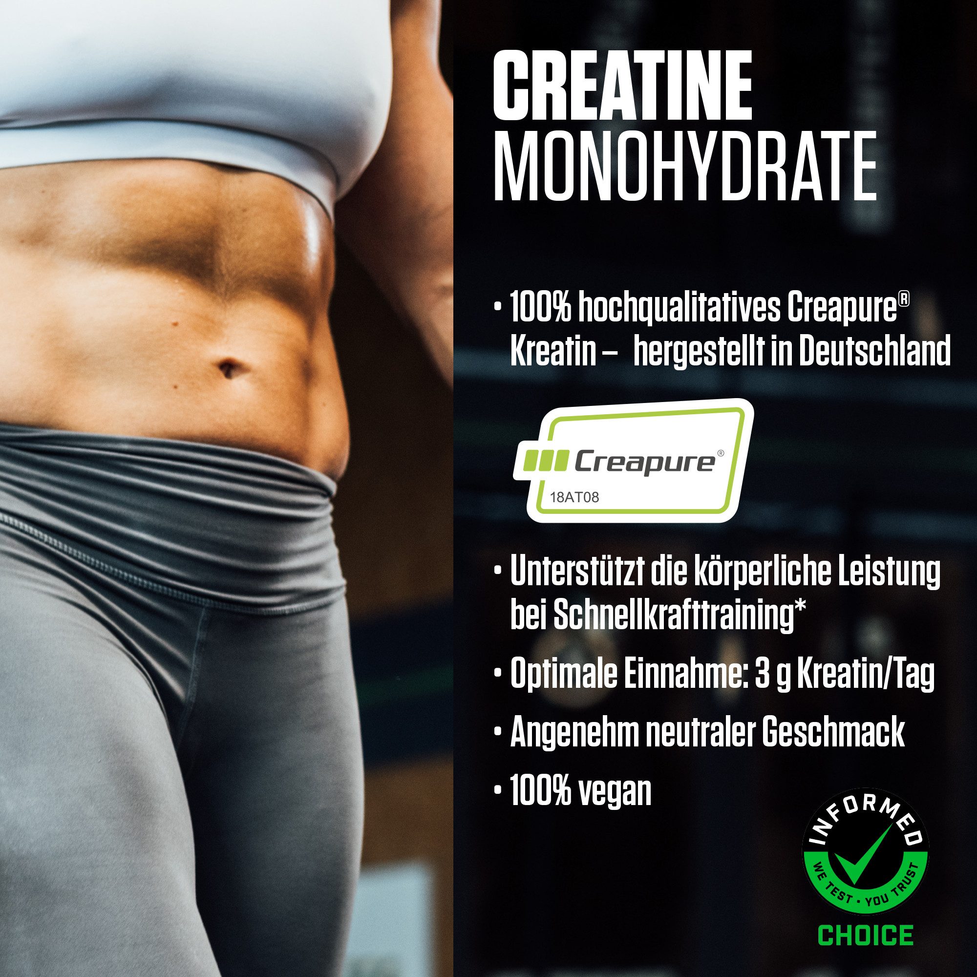 Dymatize Kreatin Creatine Monohydrate Aminosäure geschmacksneutral 3x300g Pulver, 900 g