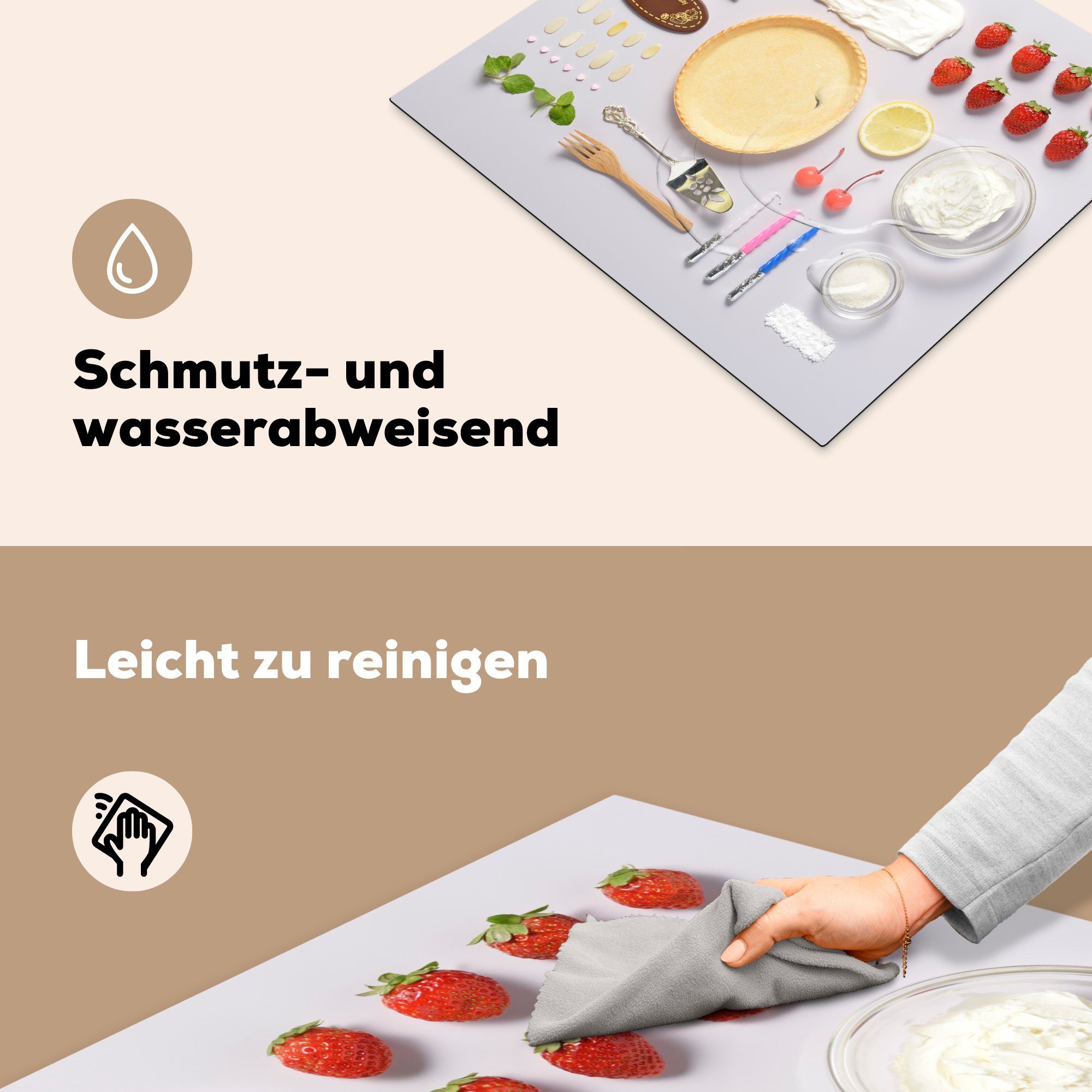 Herdblende-/Abdeckplatte Vinyl, Arbeitsfläche MuchoWow nutzbar, für tlg), einen cm, Zutaten Mobile Ceranfeldabdeckung (1 60x52 Kuchen,