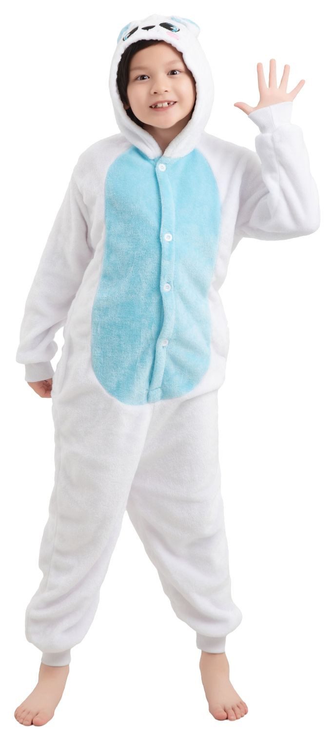 Corimori Jumpsuit Kinder Kostüm Jumpsuit Onesie verschiedene Designs (1-tlg) Fasching, Karneval, Tierkostüme Hase blau weiß 110-116 Bunny Osterhase