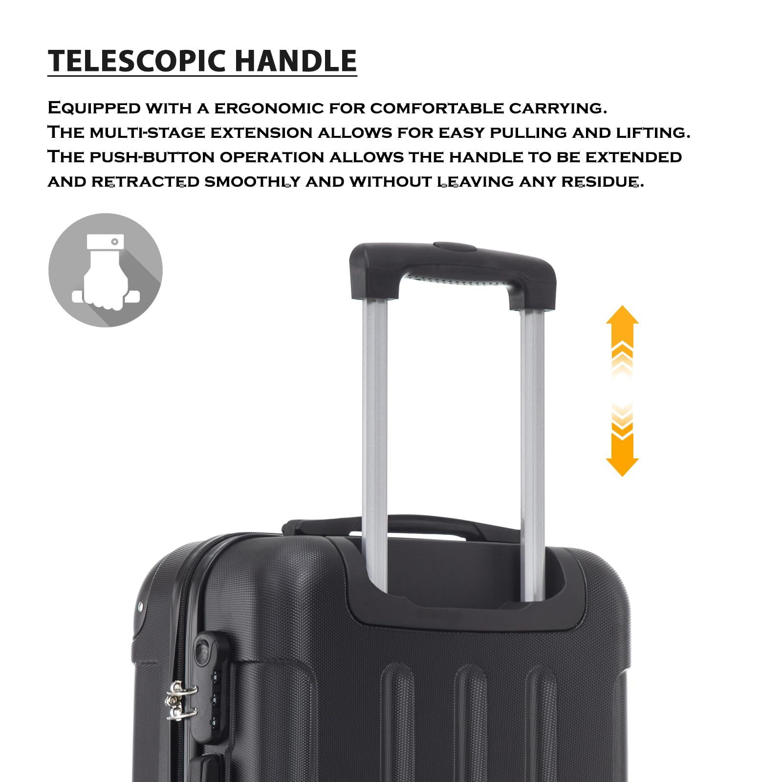 YONSLY Kofferset Reisekoffer Trolley Rollkoffer Handgepäck Hartschalenkoffer Größen-Set, 4 Rollen, (4er Set, 4 tlg., Größen S, M, L & XL), ABS und Aluminium, Za – Bild 5 von 5