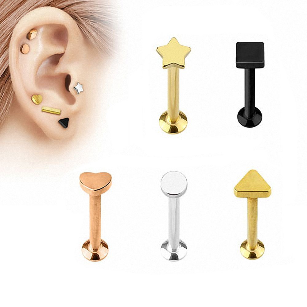 Taffstyle Piercing-Set Modernes Madonna Dreieck Viereck Kreis Stern Herz, Piercing Tragus Helix Ohr Cartilage Stab Labret Stecker Monroe Lippe – Bild 4 von 5