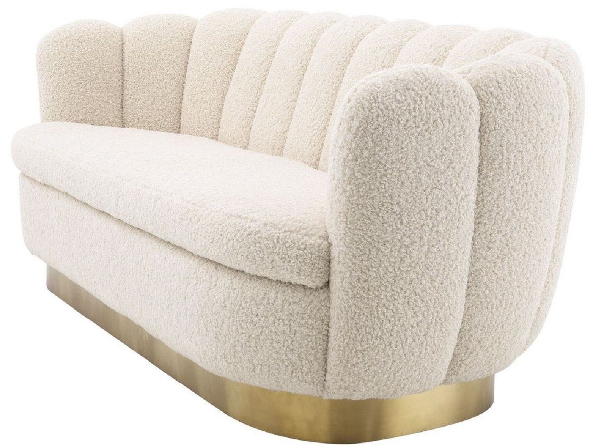 Luxus Lammfell Luxus cm Möbel künstlichem x H. 225 90 mit Padrino 80 Weiß x Casa Wohnzimmer - Sofa / Messingfarben Sofa