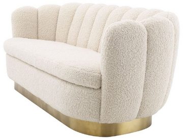 Casa Padrino Sofa Luxus Wohnzimmer Sofa mit künstlichem Lammfell Weiß / Messingfarben 225 x 90 x H. 80 cm - Luxus Möbel
