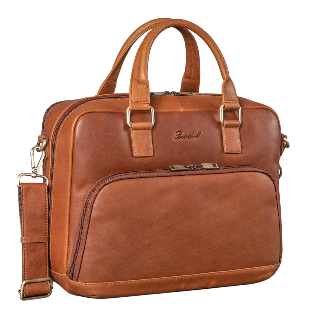 Benthill Aktentasche Echt Leder Laptoptasche Notebooktasche Aktentasche Vintage Groß Herren, Schultergurt / Umhängegurt Reißverschlussfach