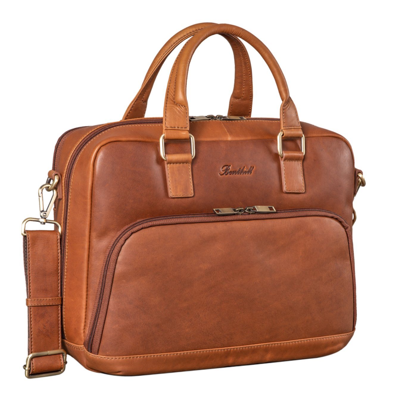Benthill Aktentasche Echt Leder Laptoptasche Notebooktasche Aktentasche Vintage Groß Herren, Schultergurt / Umhängegurt Reißverschlussfach