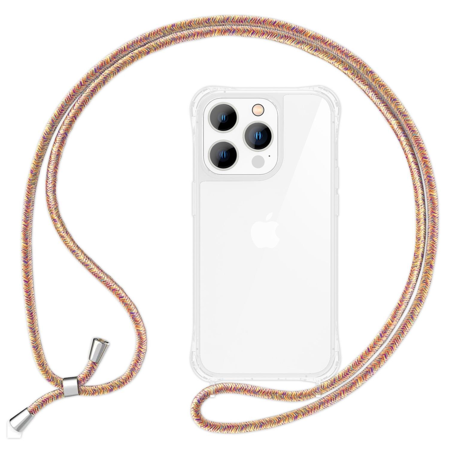 Nalia Handykette Apple iPhone 14 Pro, Klare Hybrid Hülle mit Kette / Schutzhülle zum Umhängen / Handyband