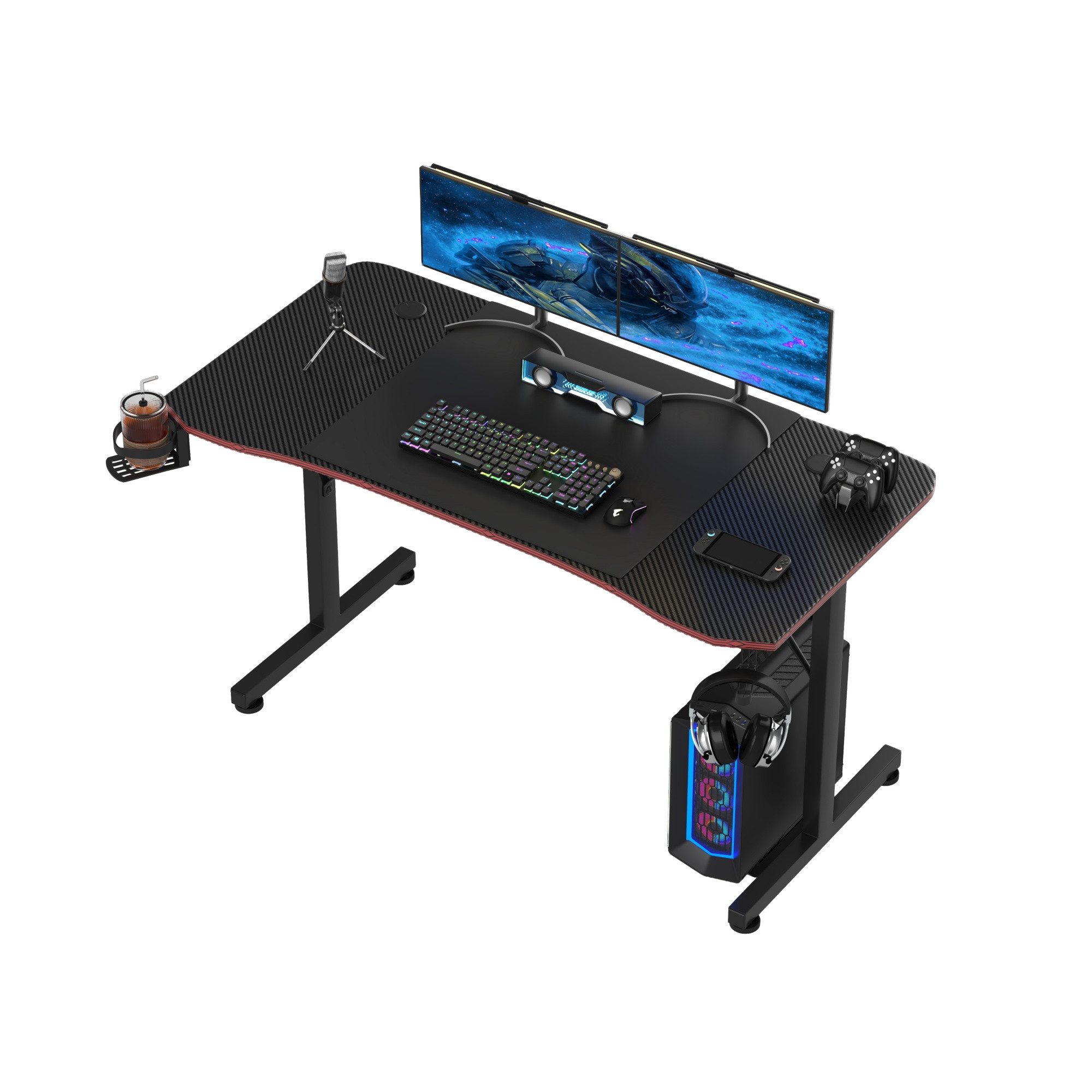 GUNJI Gamingtisch 80/120/140cm Gaming Schreibtisch PC Tisch Z-förmiger (Ergonomischer Gaming Tisch,mit Kopfhörerhaken-ostern geschenke)