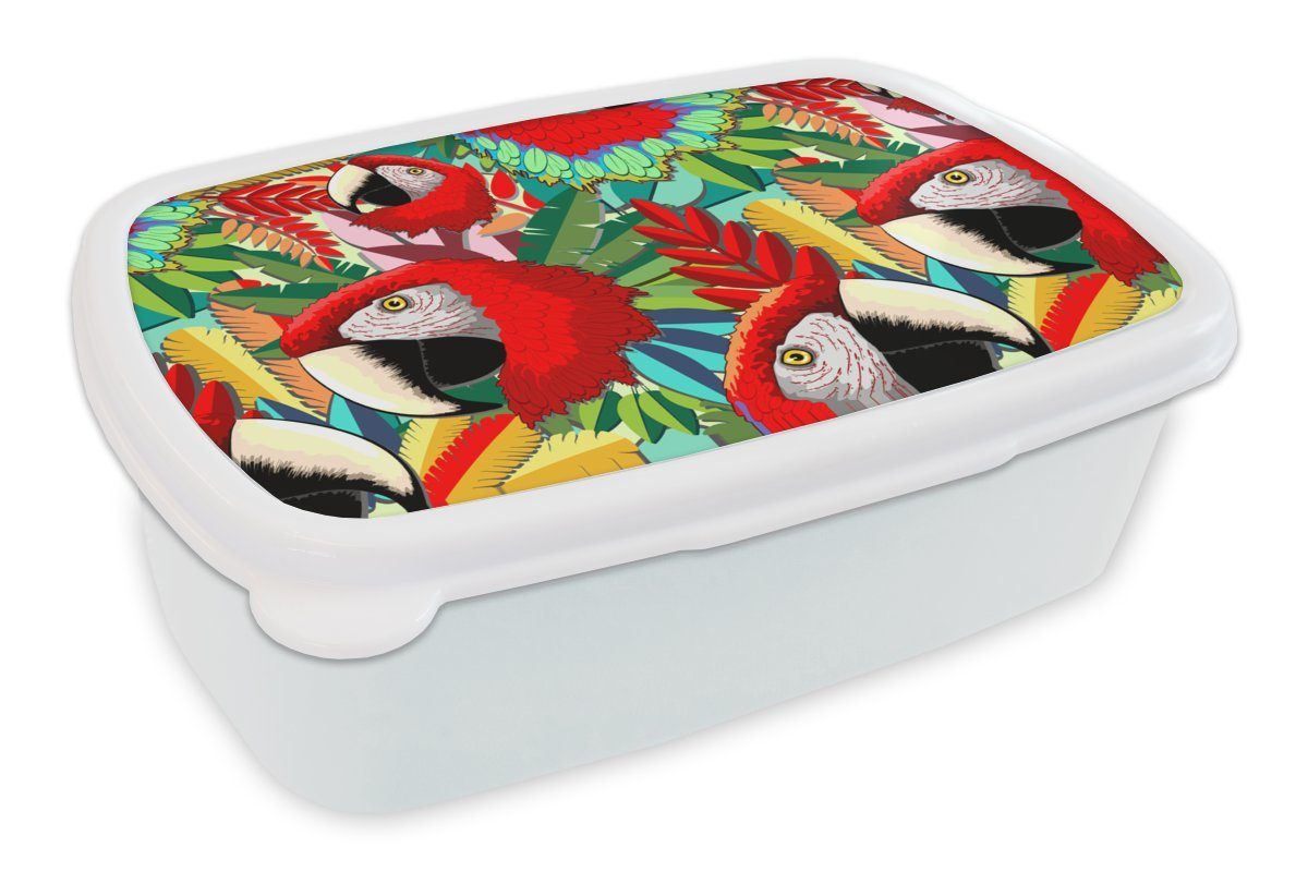 Vögel Lunchbox Brotbox Dschungel weiß MuchoWow Brotdose, Kinder (2-tlg), - Jungs Design, - für und Papagei - Erwachsene, Mädchen für Kunststoff, und