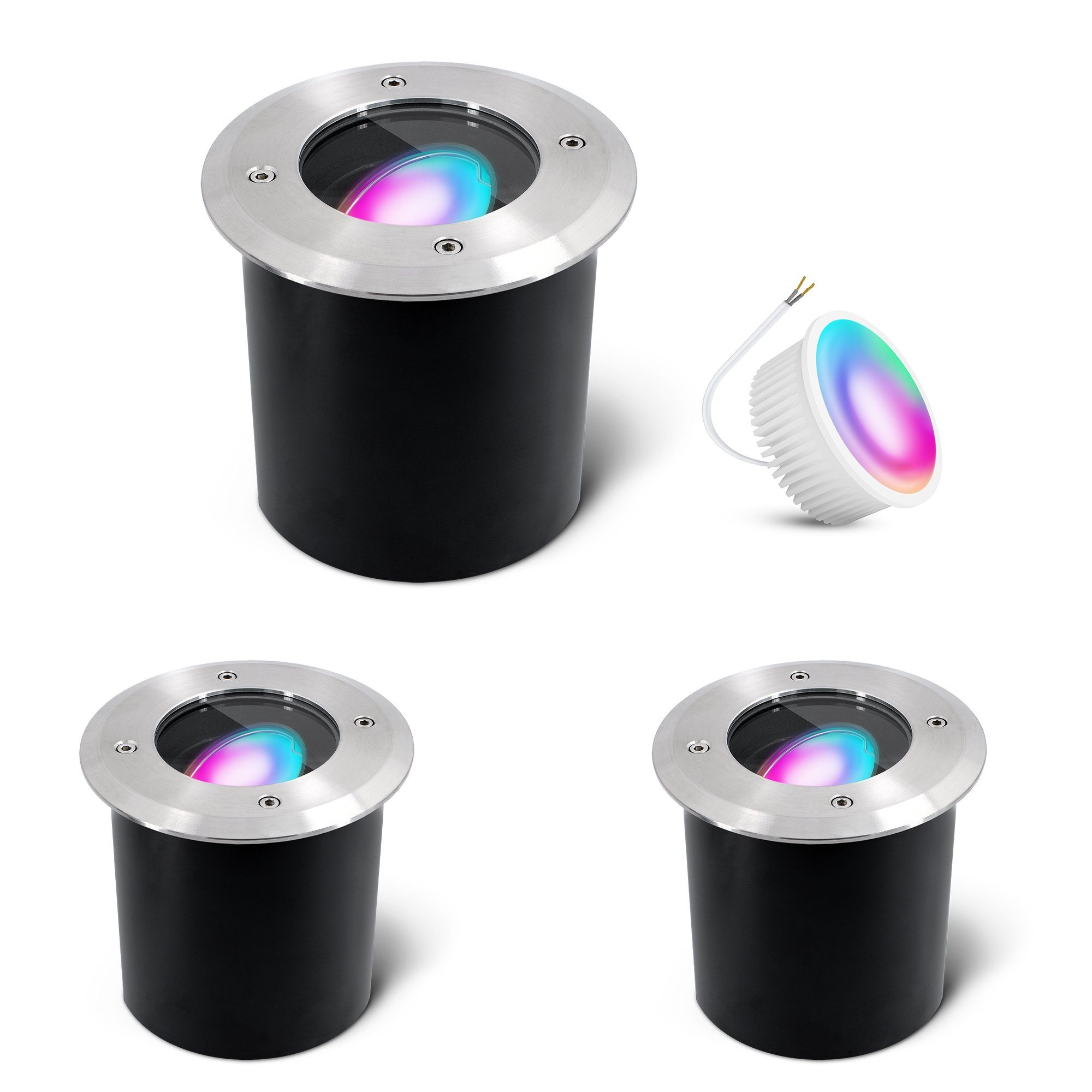 SSC-LUXon LED Gartenstrahler JADINA flache Bodeneinbauleuchte schwenkbar rund IP67 mit Smart RGB, Warmweiß bis Tageslicht