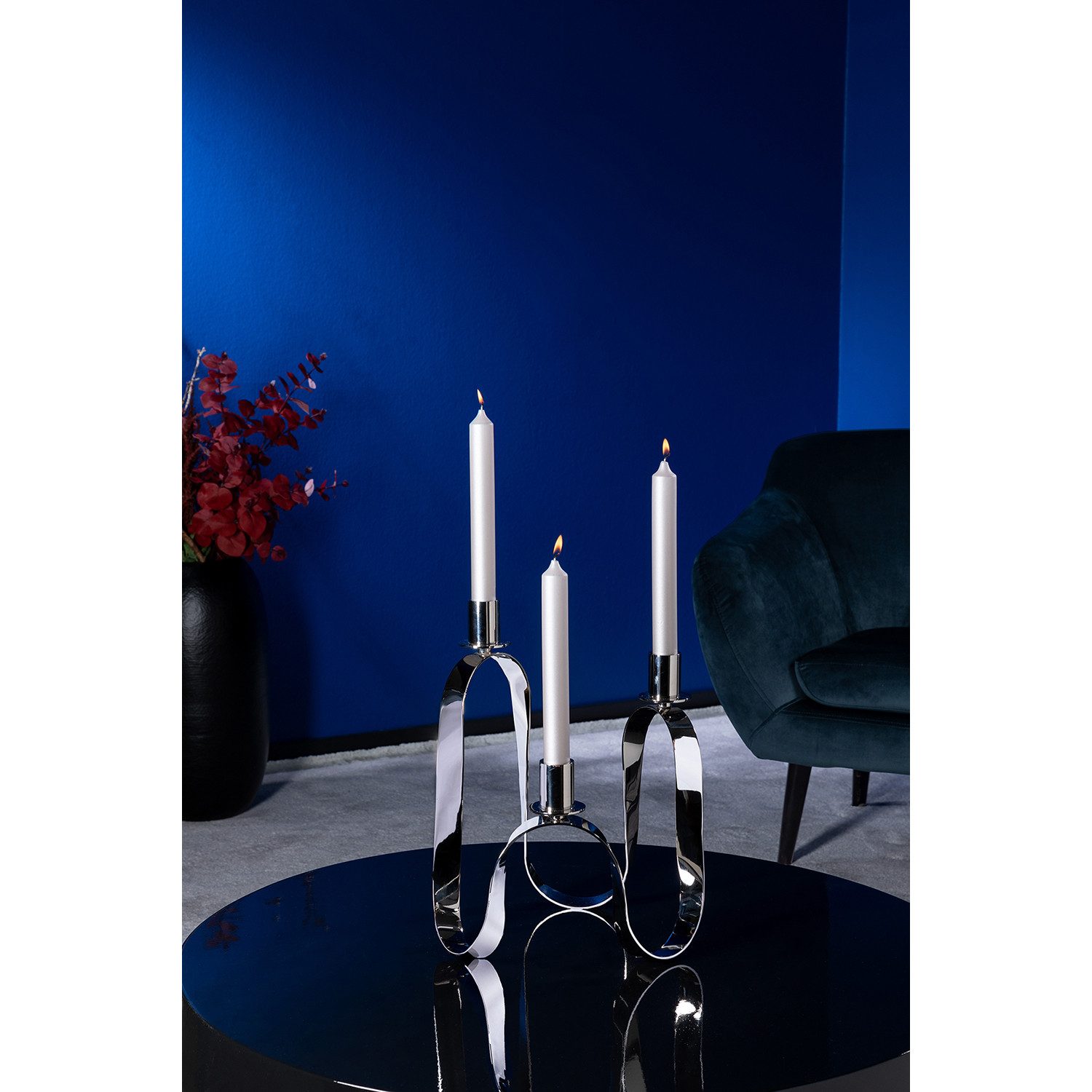 Fink Kerzenhalter RIVER Leuchter - silber - Aluminium/ Edelstahl - H. 39cm x B. 28cm (1x Leuchter, 1 St., Kandelaber - Armleuchter), Kerzenständer Kerzenhalter Lichterhalter Lichtträger Deko 70cm