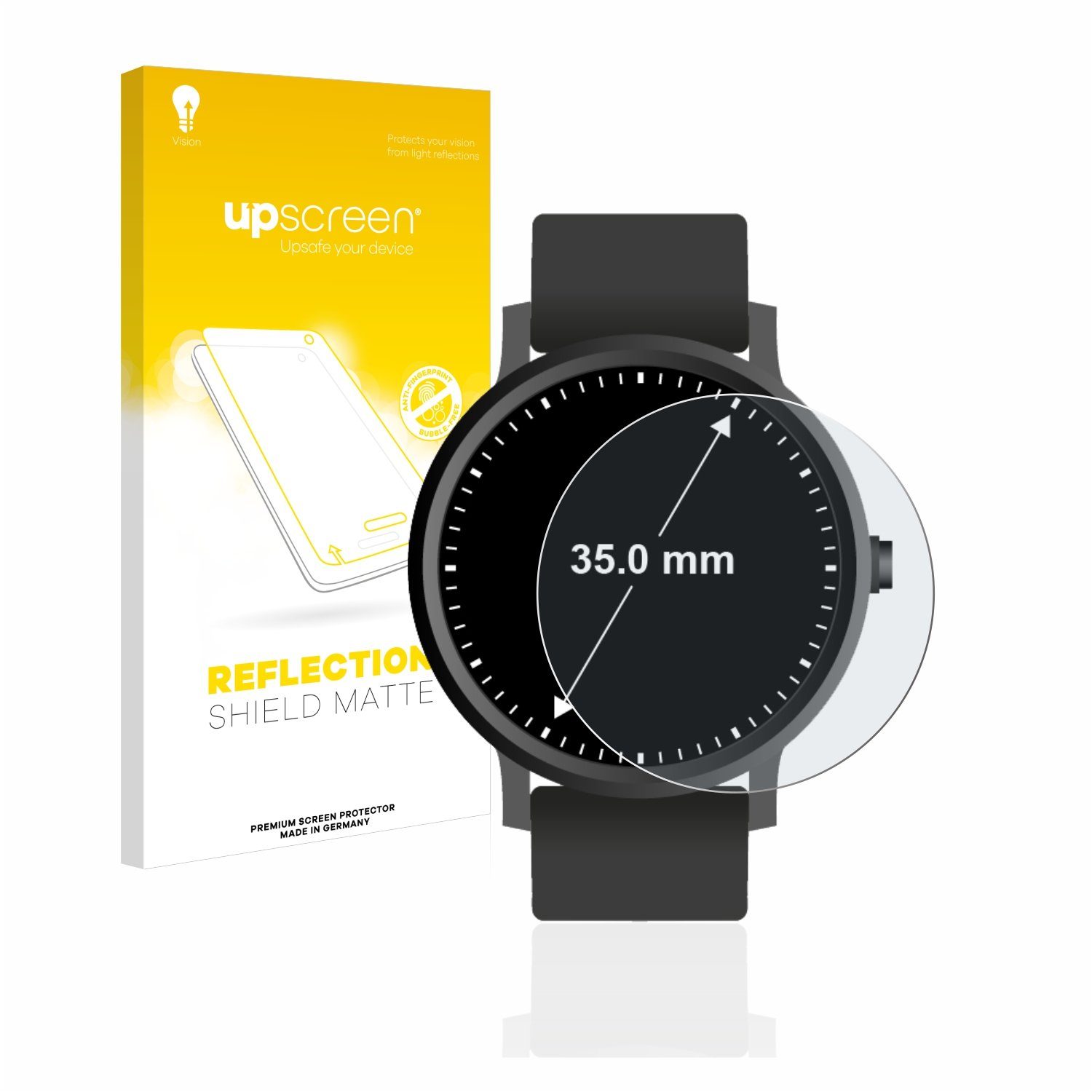upscreen Displayschutzfolie Schutzfolie für Armbanduhren (Kreisrund, ø: 35 mm), Displayschutz Schutz Folie Matt Entspiegelungsfolie