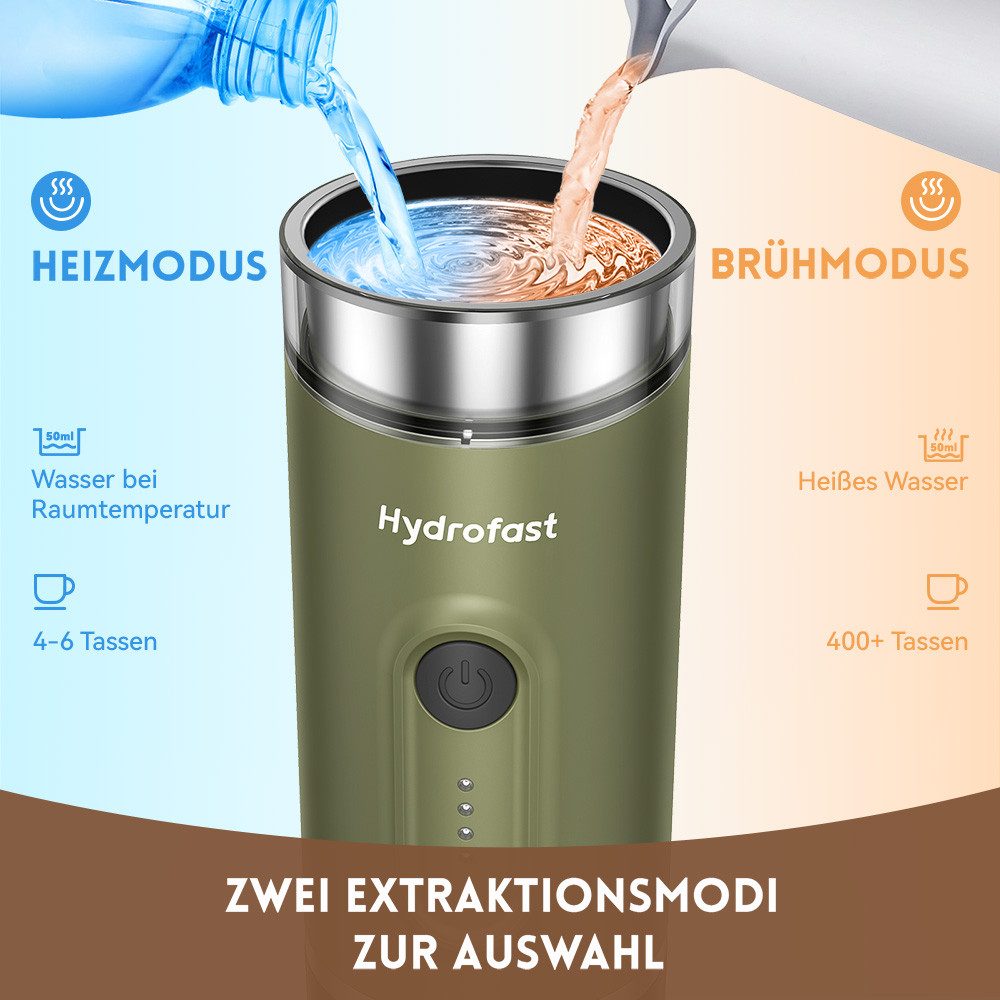 Hydrofast Espressomaschine PO-100 Tragbare Kaffeemaschine, Kabellose Outdoor-Espressomaschine – Akku,2-in-1,für Reisen & Camping