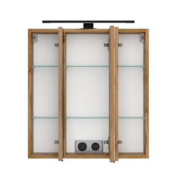 Lomadox Spiegelschrank LIVINGSTON-03 60cm breit, 3D-Funktion, LED-Beleuchtung, Eiche