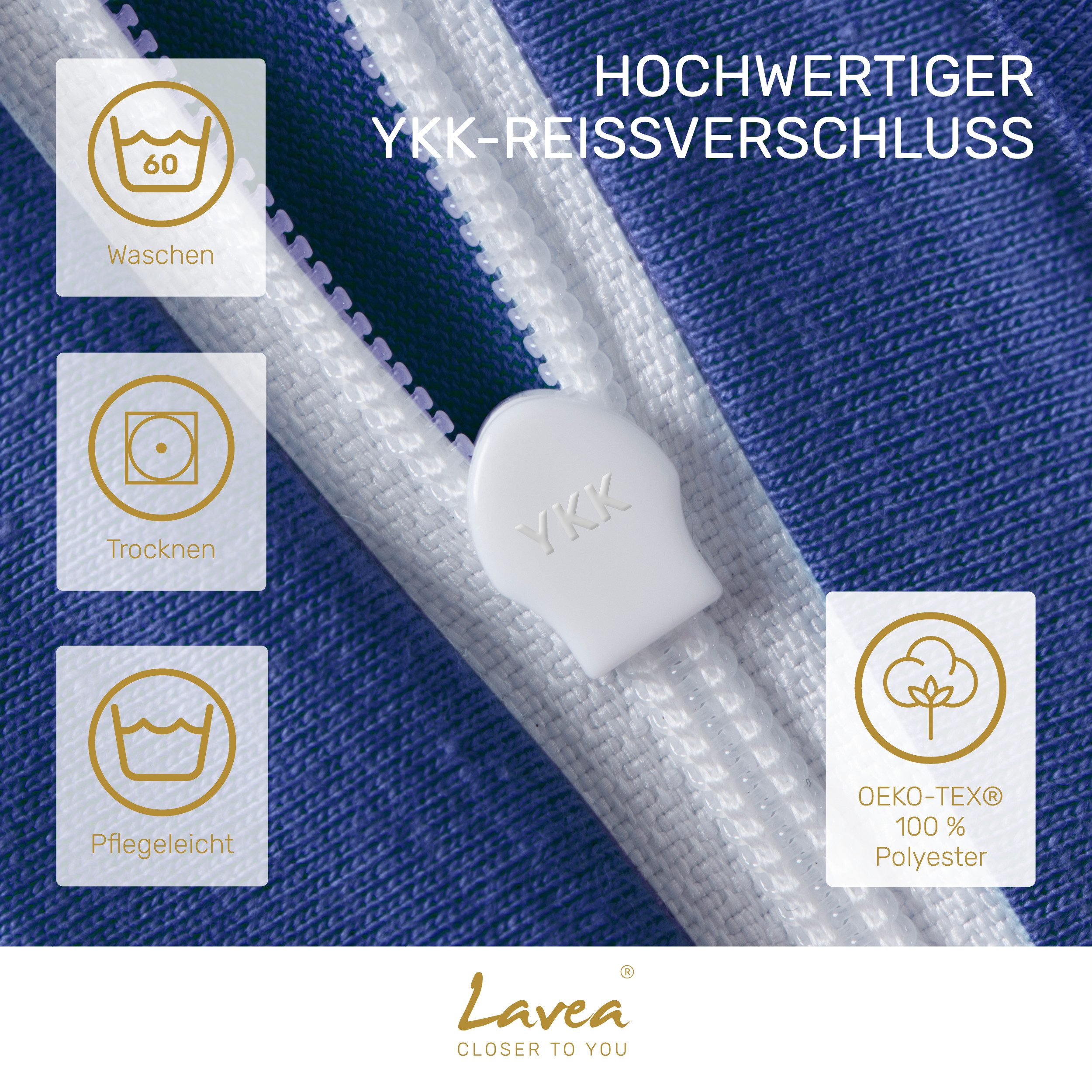 Lavea Kissenbezug 2er Set Kissenhülle Jersey, 100% Baumwolle, Kissenbezüge, (2 Stück), allergikerfreundlich - sicherer YKK-Reißverschluss - waschbar 60°C