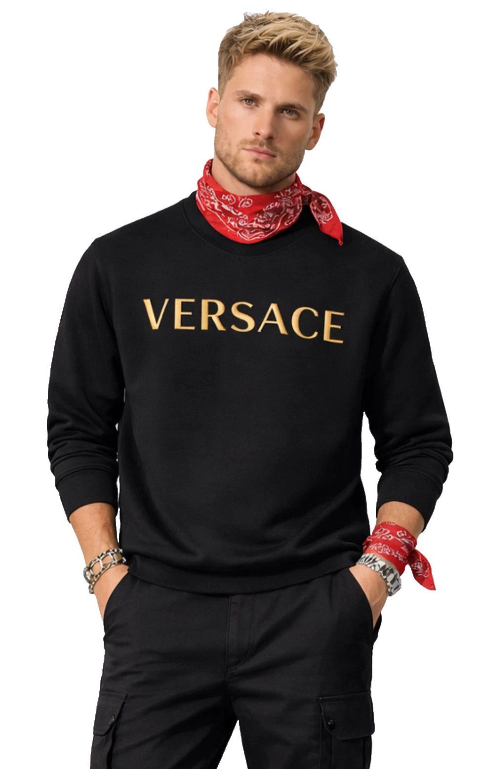 Versace Sweatshirt Stickerei Gold Logo Pullover Gebürstetes Stoff Teil der günstig online kaufen