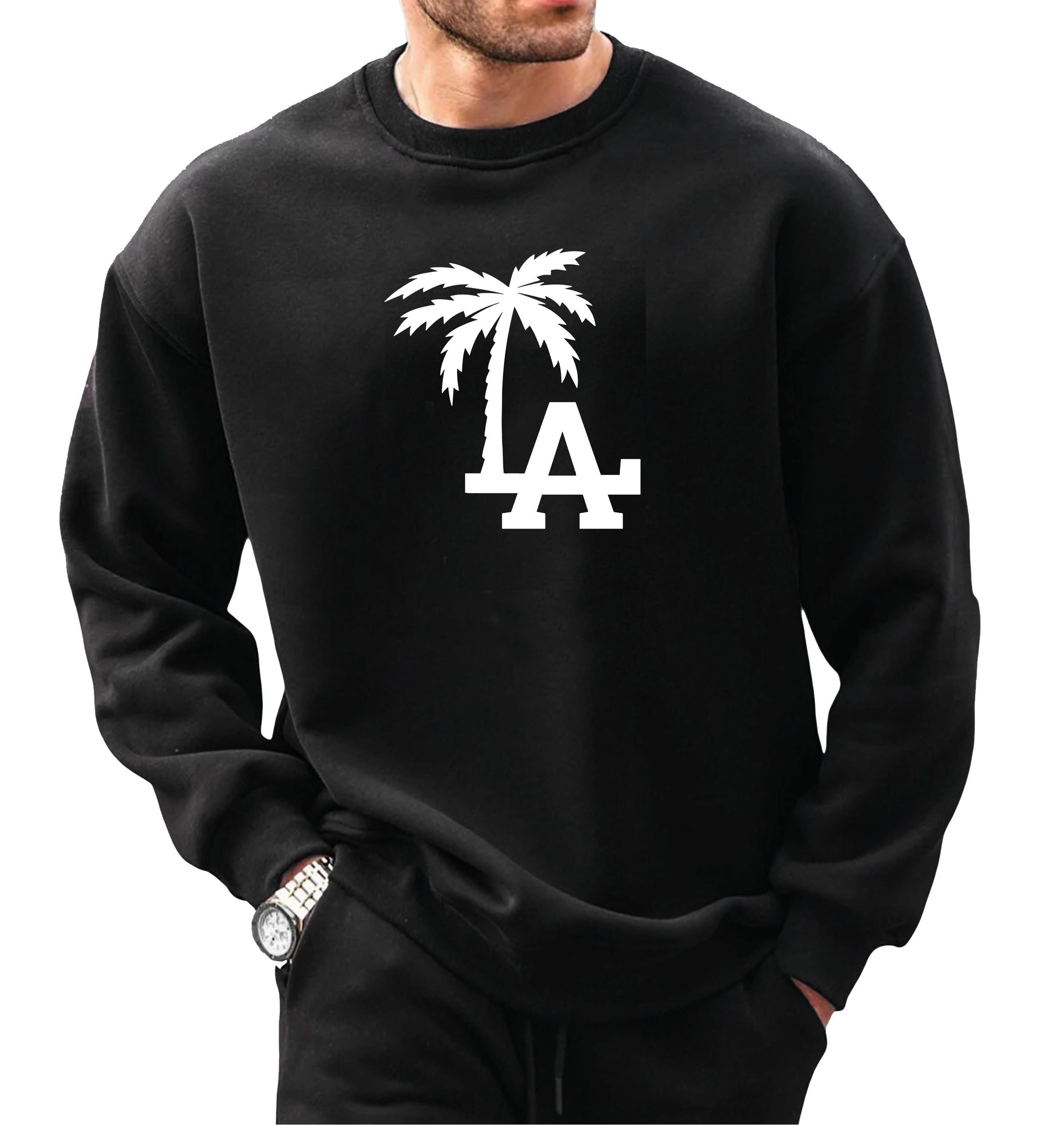 RMK Fleecepullover Herren Rundhalspullover Pullover Oversized Fitness LA Los Angeles mit Baumwolle