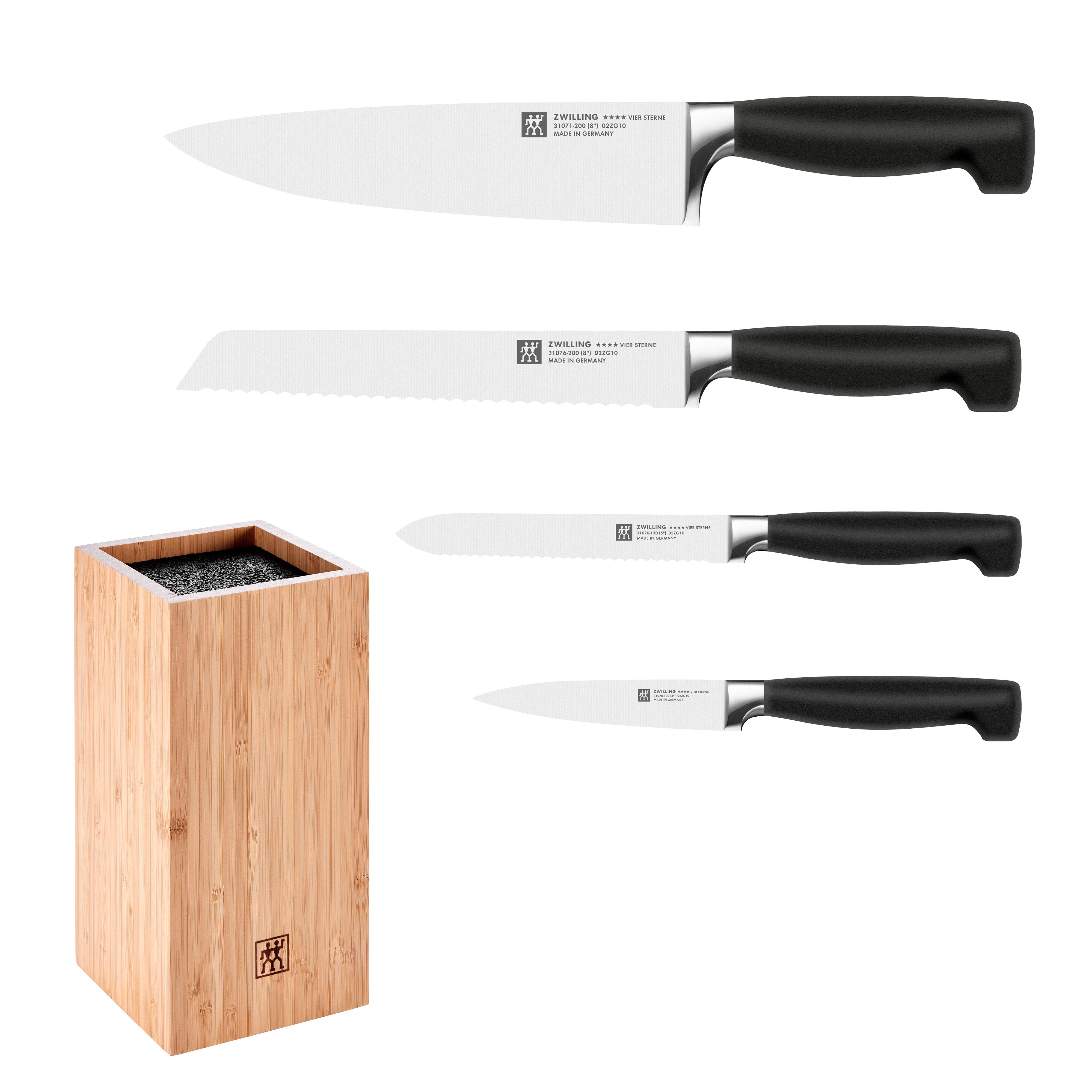 Zwilling Messerblock **** VIER STERNE, inkl. 4 Messer (5tlg), mit flexiblen Kunststoff-Borsten, Bambus