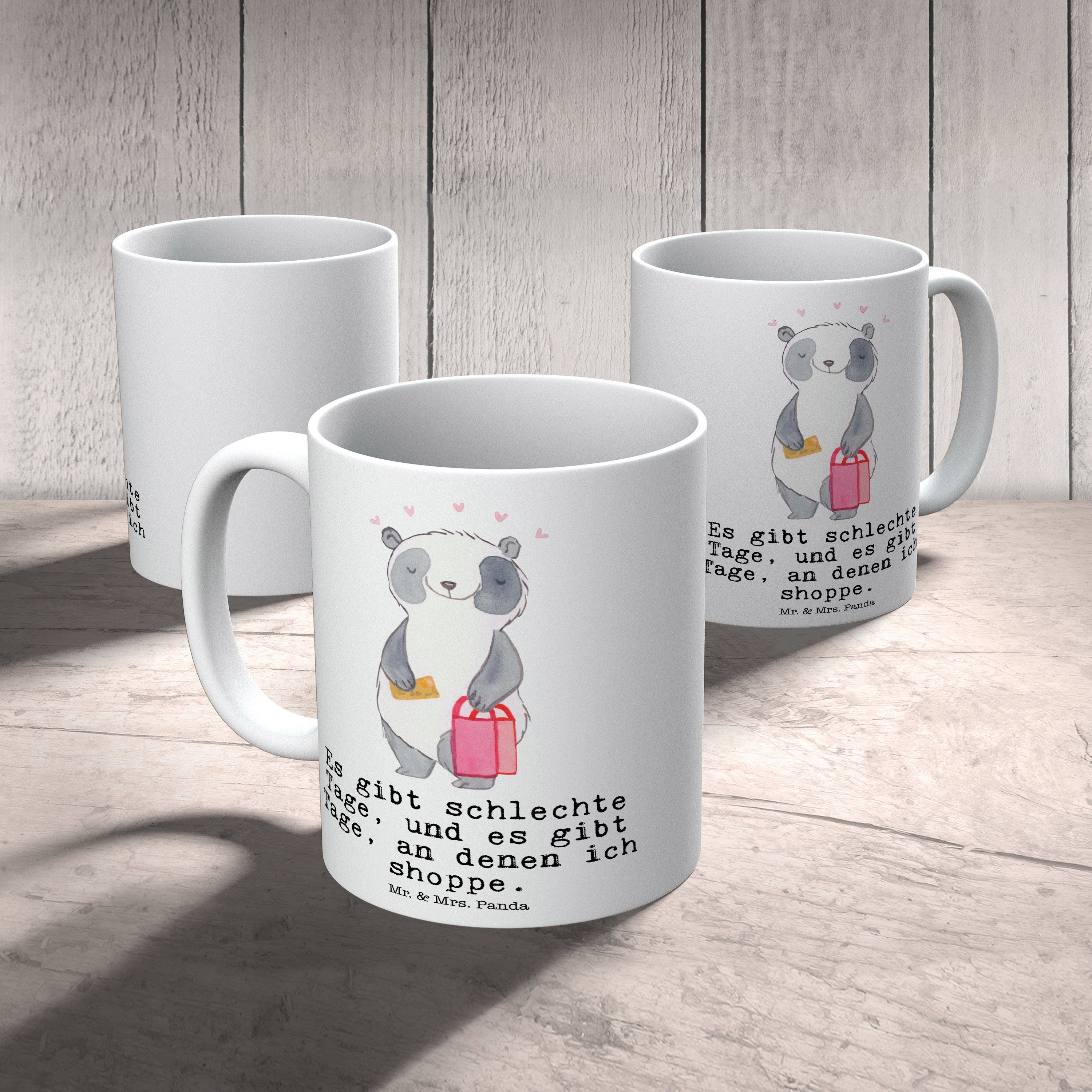 Keramik & Danke, Panda Tasse Mr. Tage einkaufen, Mrs. Weiß Panda Shopping - Geschenk, Auszeichnung, -
