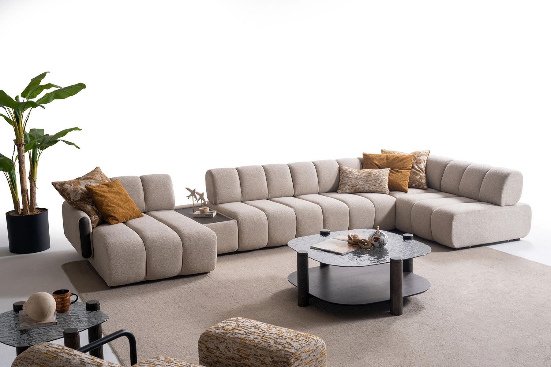 JVmoebel Ecksofa Exklusives Polstersofa mit Hocker und Sessel in Grau, Eckcouch