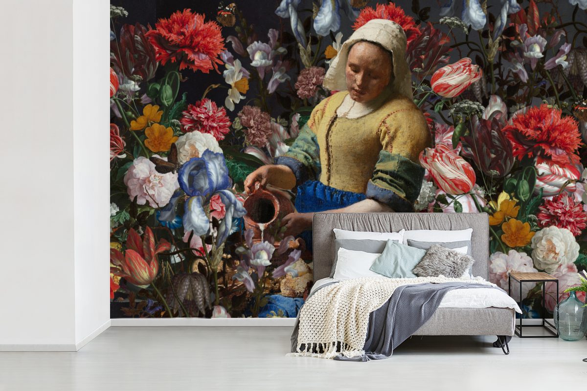 Fototapete Johannes Vinyl - Tapete St), Wallpaper Blumen - Vermeer MuchoWow (6 bedruckt, Farben, Milchmädchen - Kinderzimmer, Matt, Wohnzimmer, Schlafzimmer, für