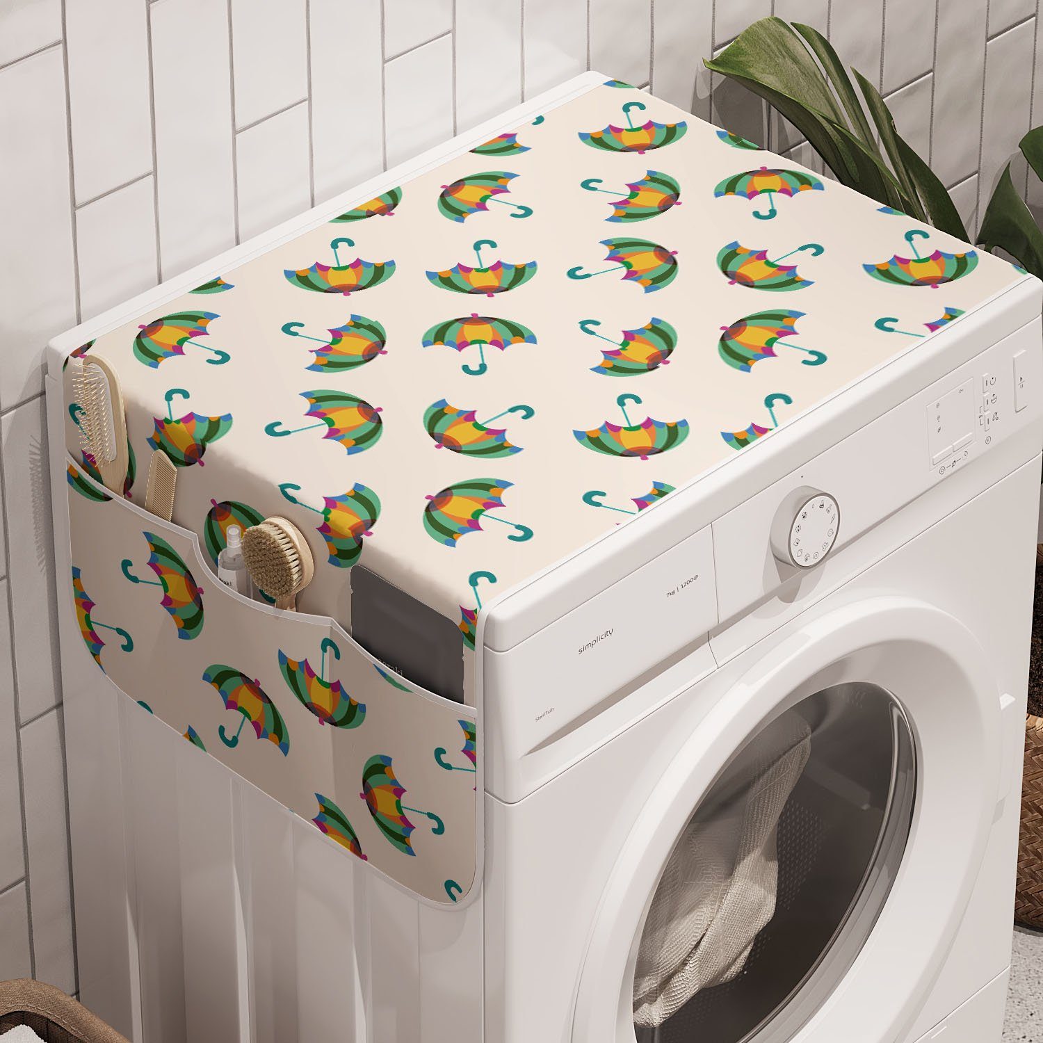 Abakuhaus Badorganizer Anti-Rutsch-Stoffabdeckung für Waschmaschine und Trockner, Regenschirm Bunte Sonnenschirme Artwork