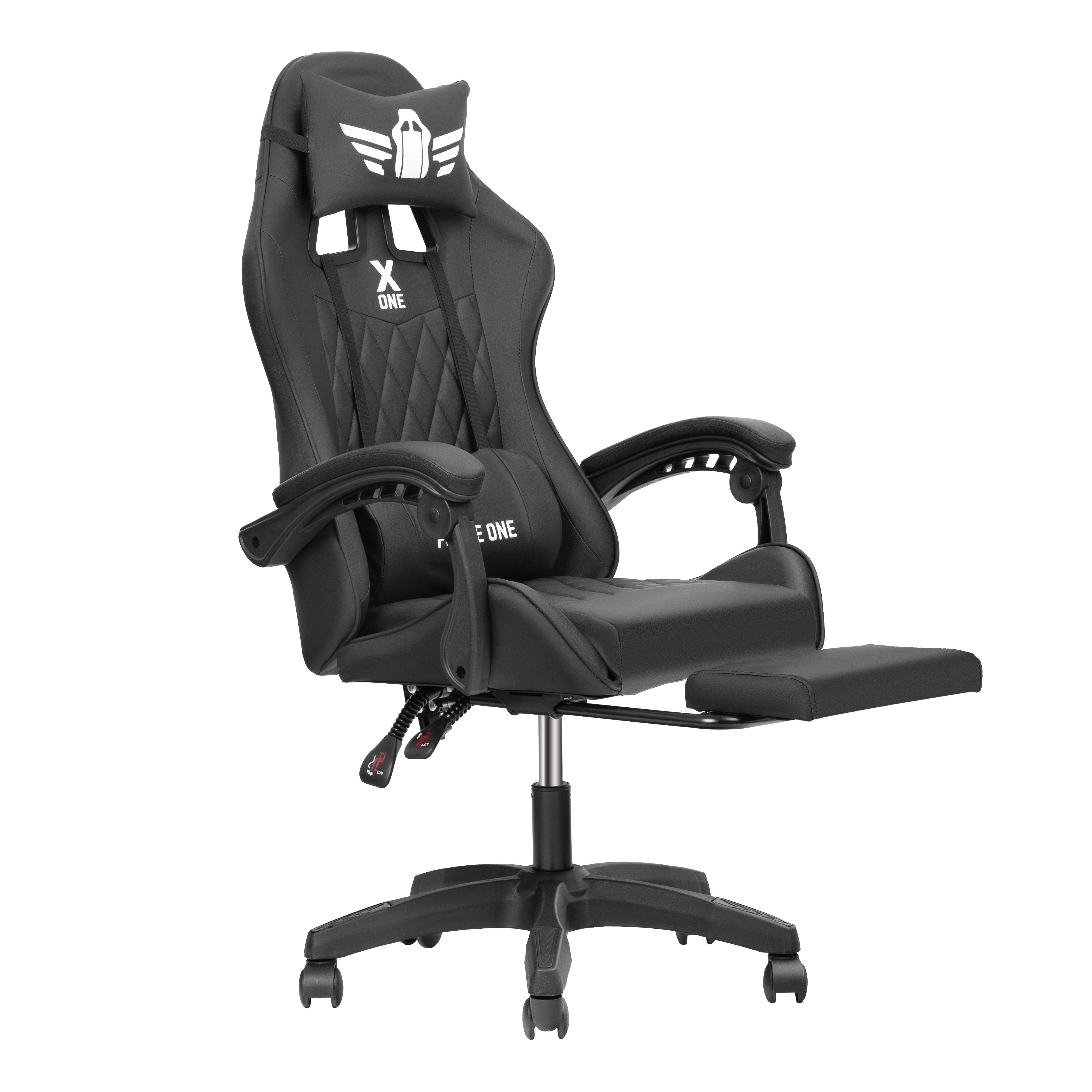 FORCE ONE Gaming-Stuhl X ONE Drehstuhl aus Kunstleder Race Stuhl mit Verstellung, mit Massagefunktion, Fußstütze, Lendenkissen, Nackenkissen