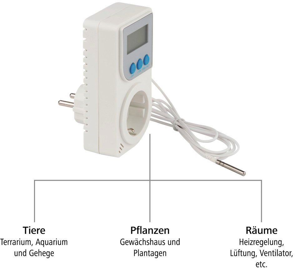 Steckerthermostat Raumthermostat Infrarotheizung, für mit Klimagerät, Xavax Steckdosen-Thermostat, Fühler