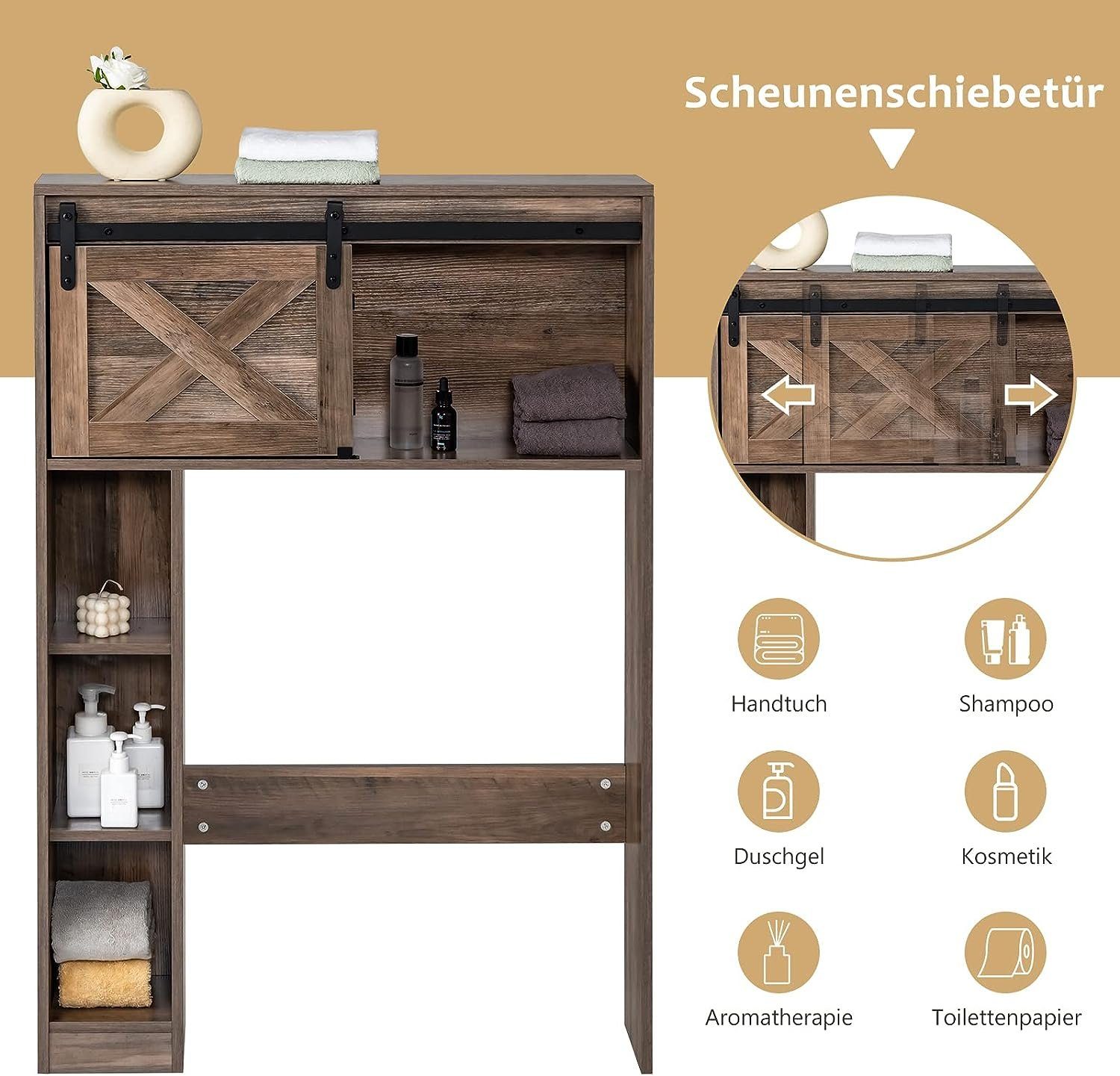 KOMFOTTEU mit 84 Toilettenschrank, x 17 braun x 128cm Ablagefächern, Badregal