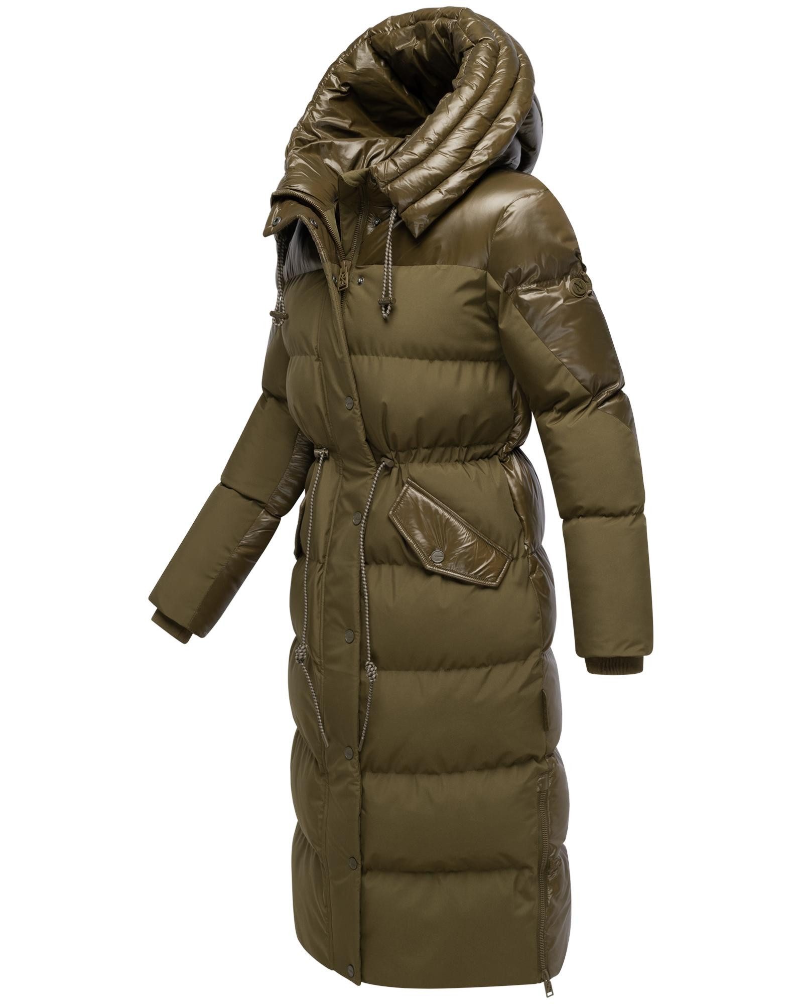 Navahoo Steppmantel Knusperherz 14 Langer gesteppter Damen Wintermantel mit Materialmix