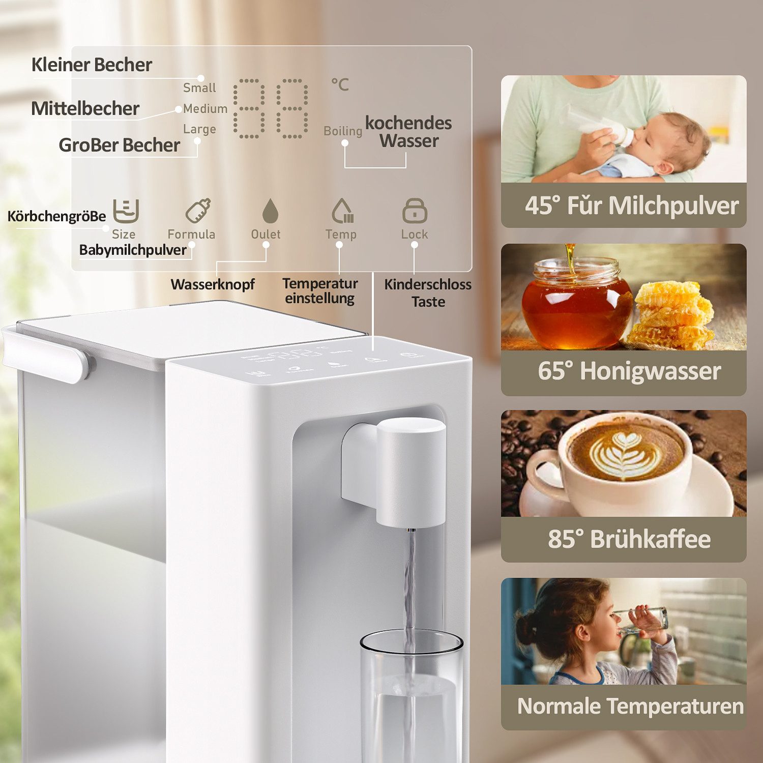 ibettertec Heißwasserspender Wasserkocher, 3 L Temperaturstufen (25-100°C), 2000 W, Wassertank abnehmbar, Touch-Bedienung,Memory-Funktion – Bild 4 von 5