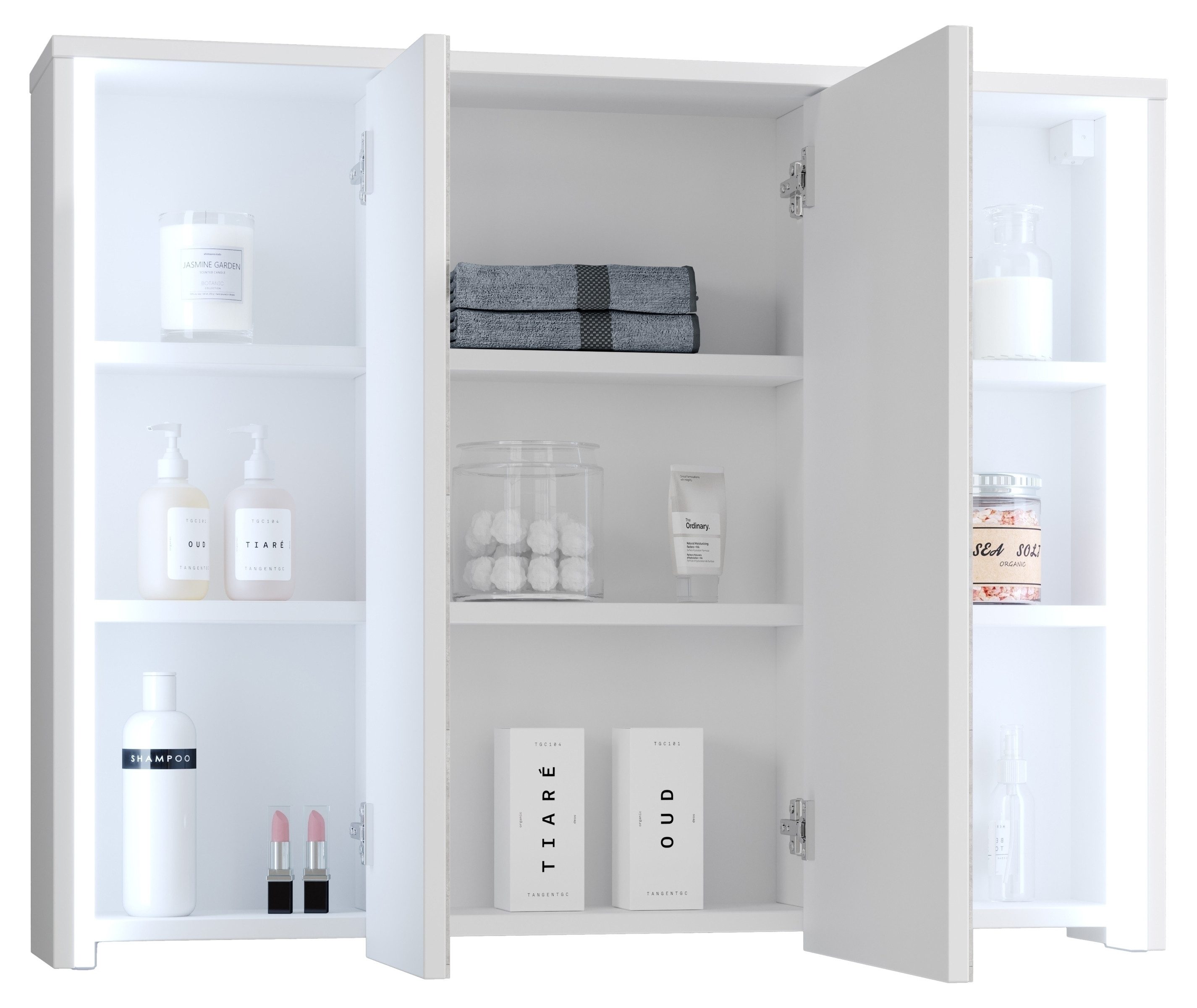 PREISBRECHER Badezimmerspiegelschrank Five LED, Steckdose, in weiß - 86x68x18cm (BxHxT)