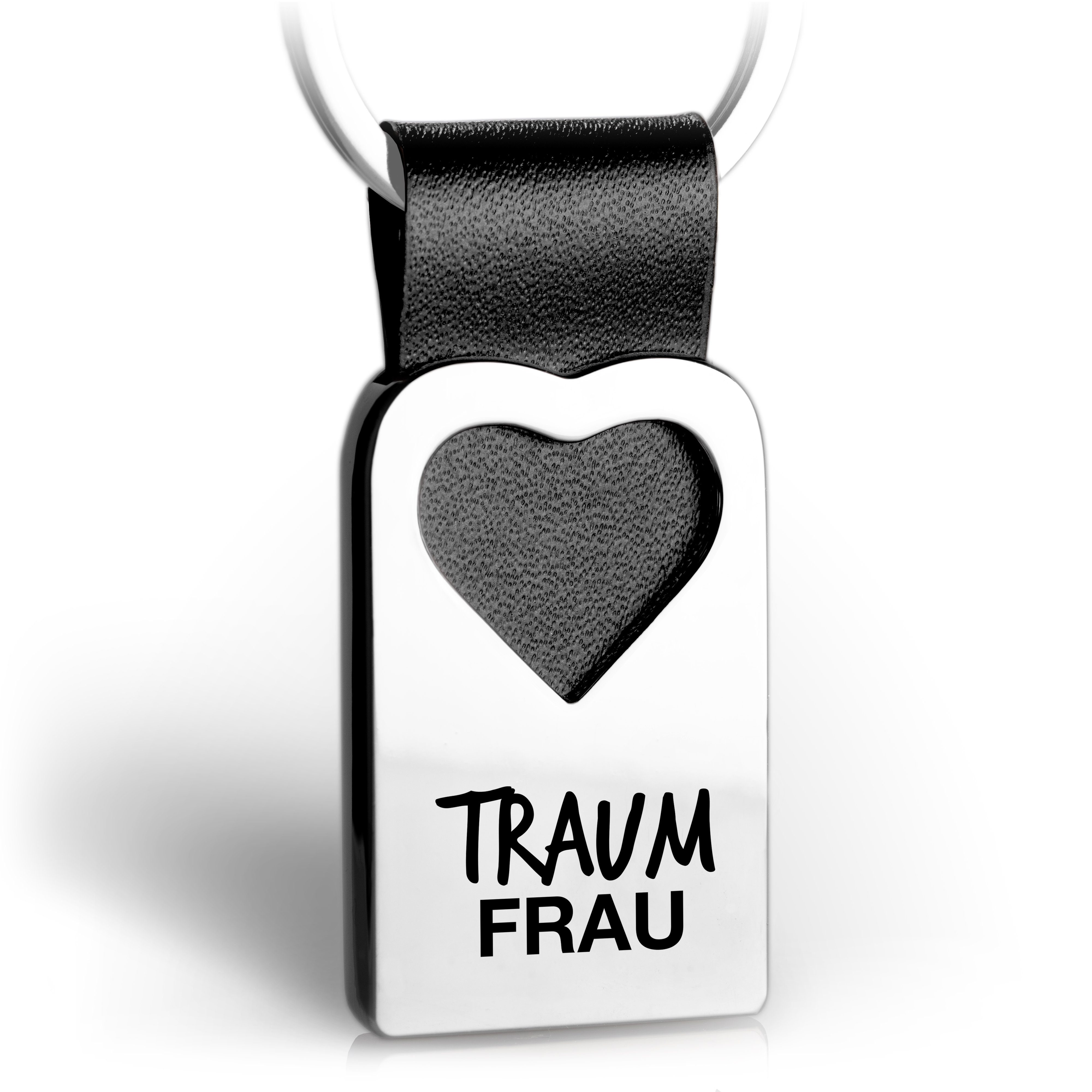 Schlüsselanhänger Leder mit Herz und Gravur "Traumfrau" - Geschenk Ehefrau Partnerin