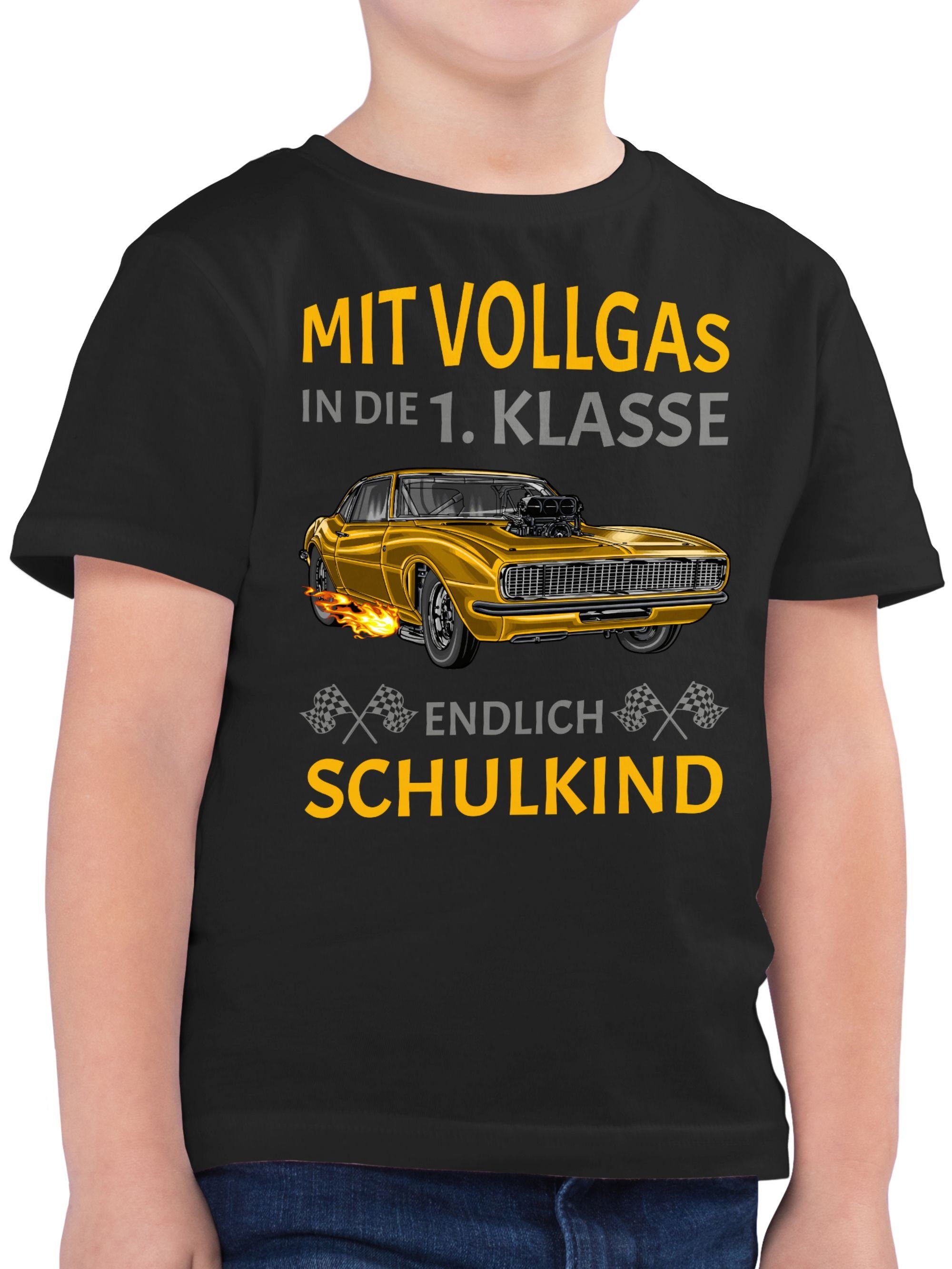 Shirtracer T-Shirt Mit Vollgas in die 1. Klasse Endlich Schulkind - Auto Rennauto (1-tlg) Einschulung Junge Schulanfang Geschenke