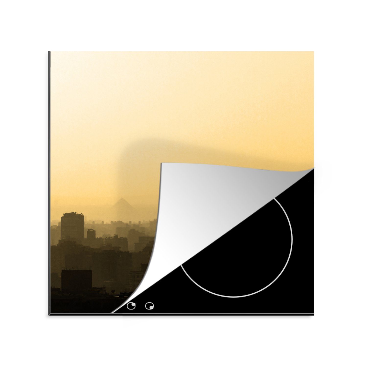 MuchoWow Herdblende-/Abdeckplatte Die Pyramiden von Kairo im Nebel - Ägypten, Vinyl, (1 tlg), 78x78 cm, Ceranfeldabdeckung, Arbeitsplatte für küche