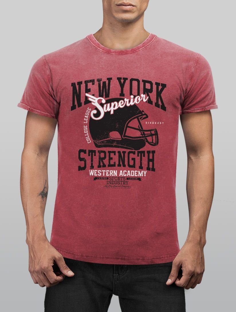 Herren Vintage Football Aufdruck Neverless Used Cooles rot Print-Shirt Neverless® Helmet Shirt York New Angesagtes Look Slim mit T-Shirt Fit Print