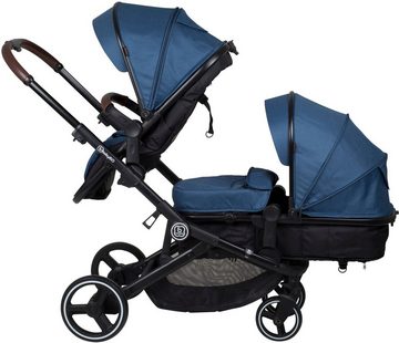 BabyGo Zwillings-Kombikinderwagen Twinner Set, blau, inkl. Wickeltasche und Regenschutz