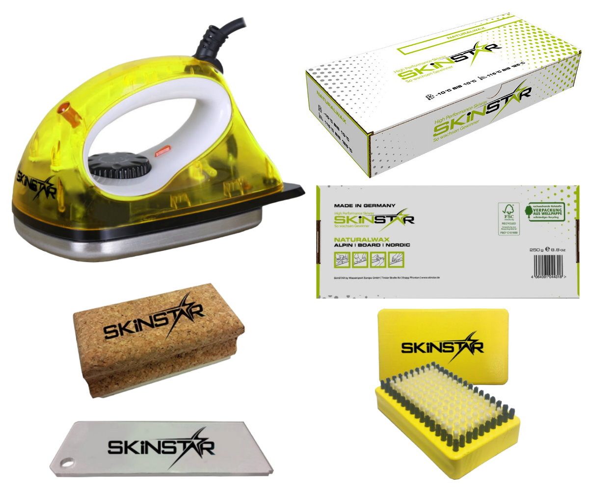 SkinStar Ski SKINSTAR Starter Ski Wachs Set, Wachsbügeleisen Bürste Natural Wax