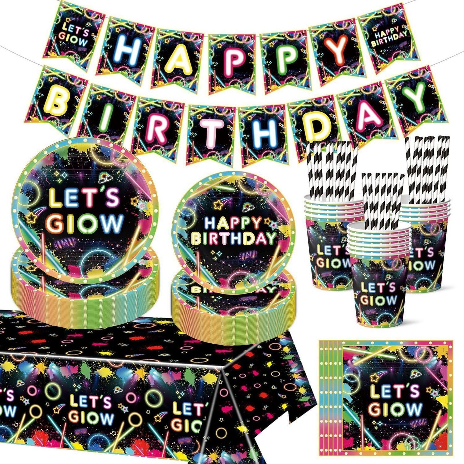 LuxusKollektion Dekokugel Partygeschirr Set Happy Birthday Neon Glow 102 Teile (102 St)