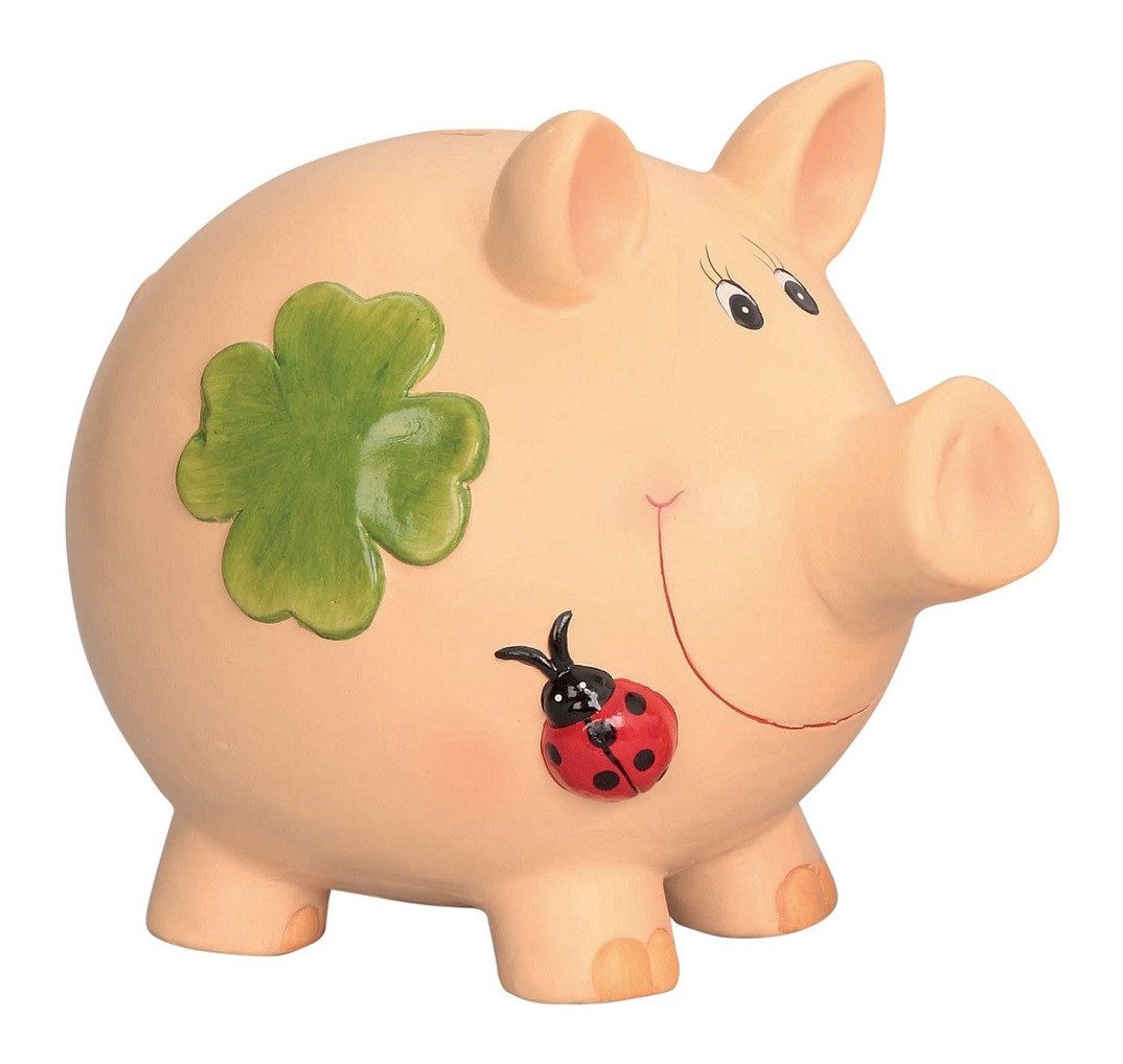 Geschenkestadl Spardose XXL Sparschwein 31 cm Kleeblatt Marienkäfer Keramik günstig online kaufen