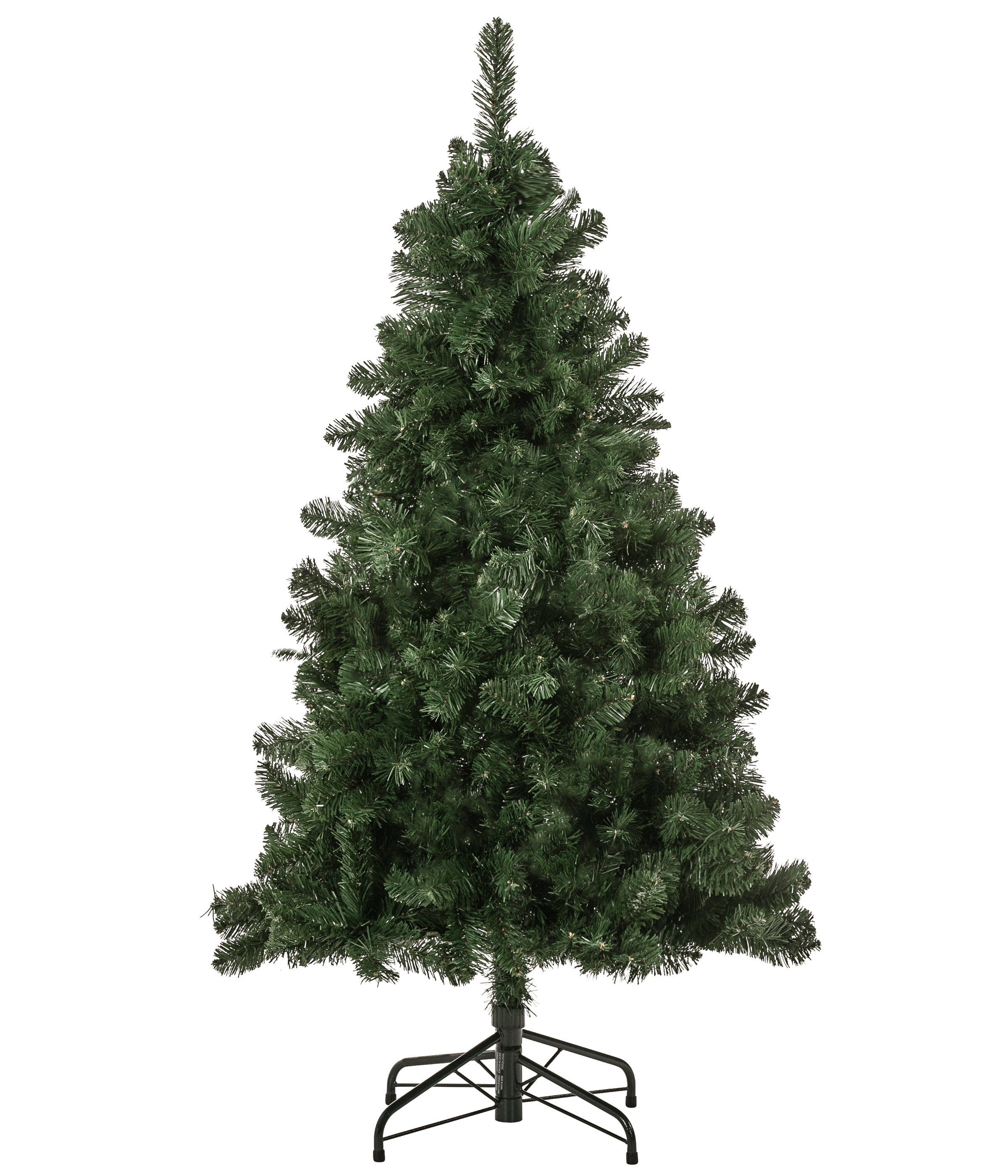 Dehner Künstlicher Weihnachtsbaum Tanne Aron mit Ständer, Höhe 150 cm, Ø 91.4 cm, Hochwertiger und widerstandsfähiger Kunststoff Baum, inkl. Ständer